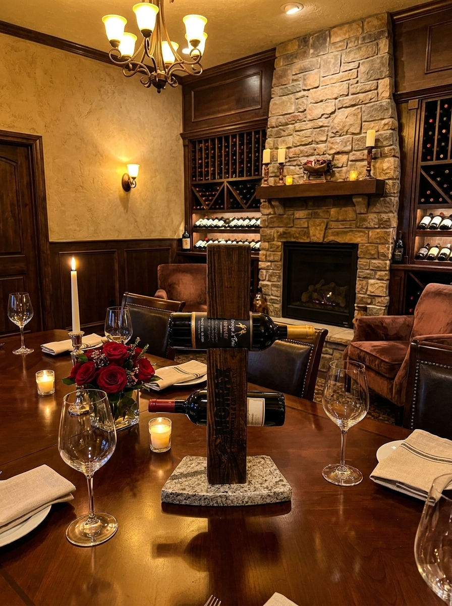 Reclaimed Wood & Granite Wine Display