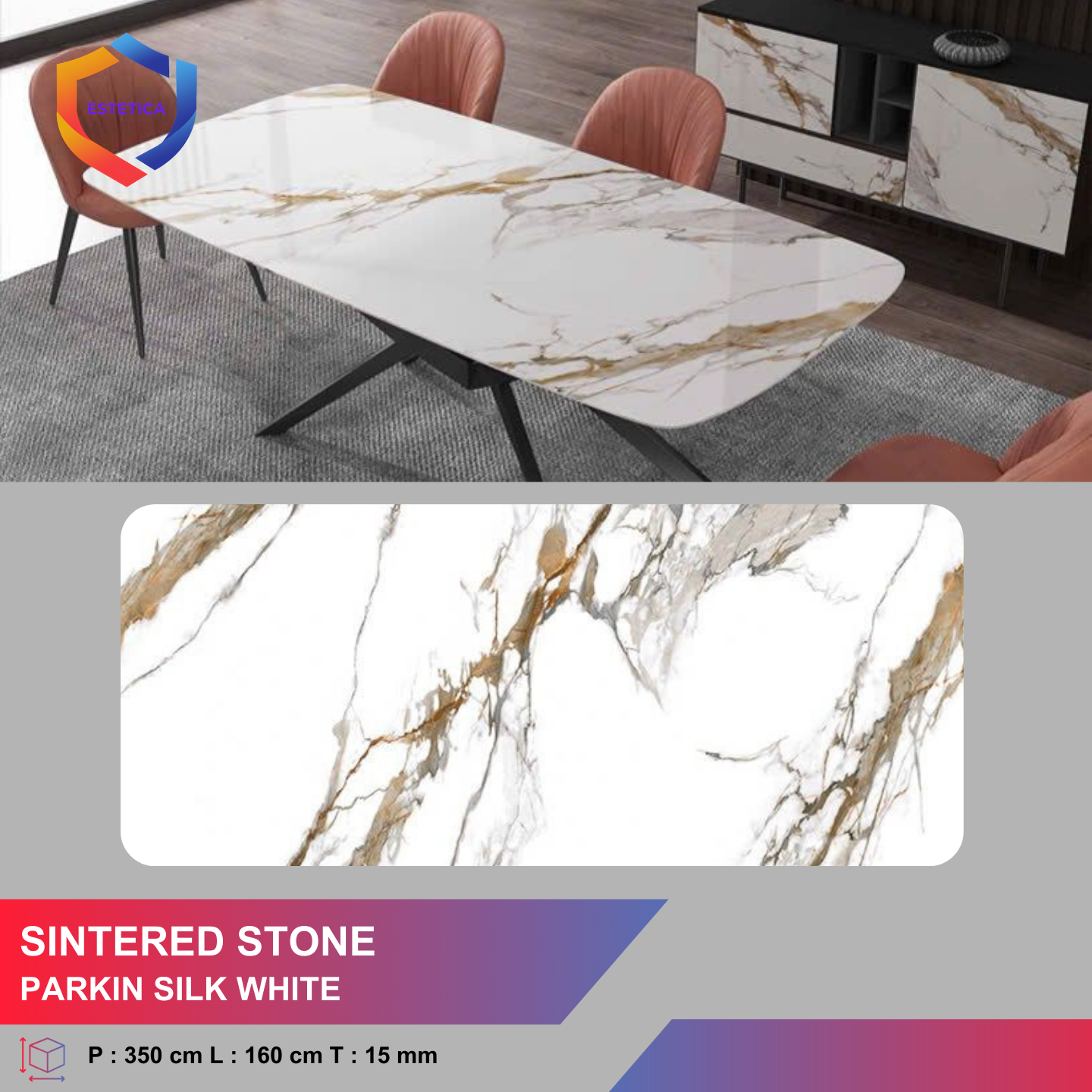 Meja Makan Sintered Stone Parkin Silk White