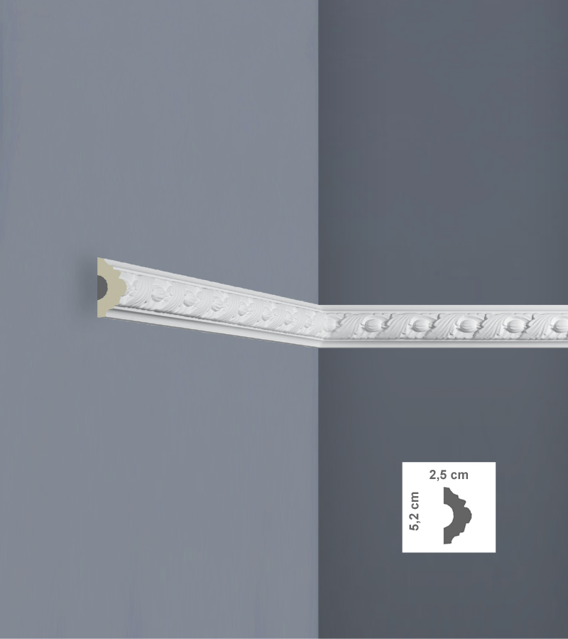Cornisă decorativă din polistiren 5,2x2,5 cm