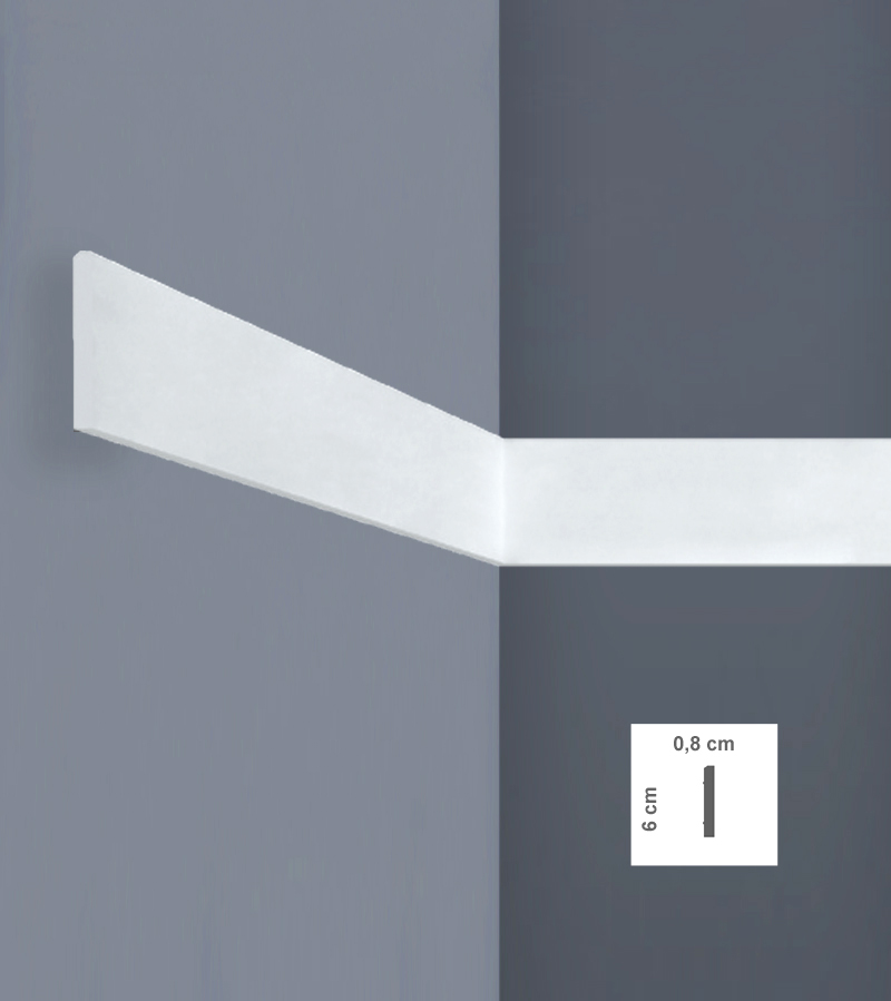 Plintă decorativă albă 6x0,8 cm