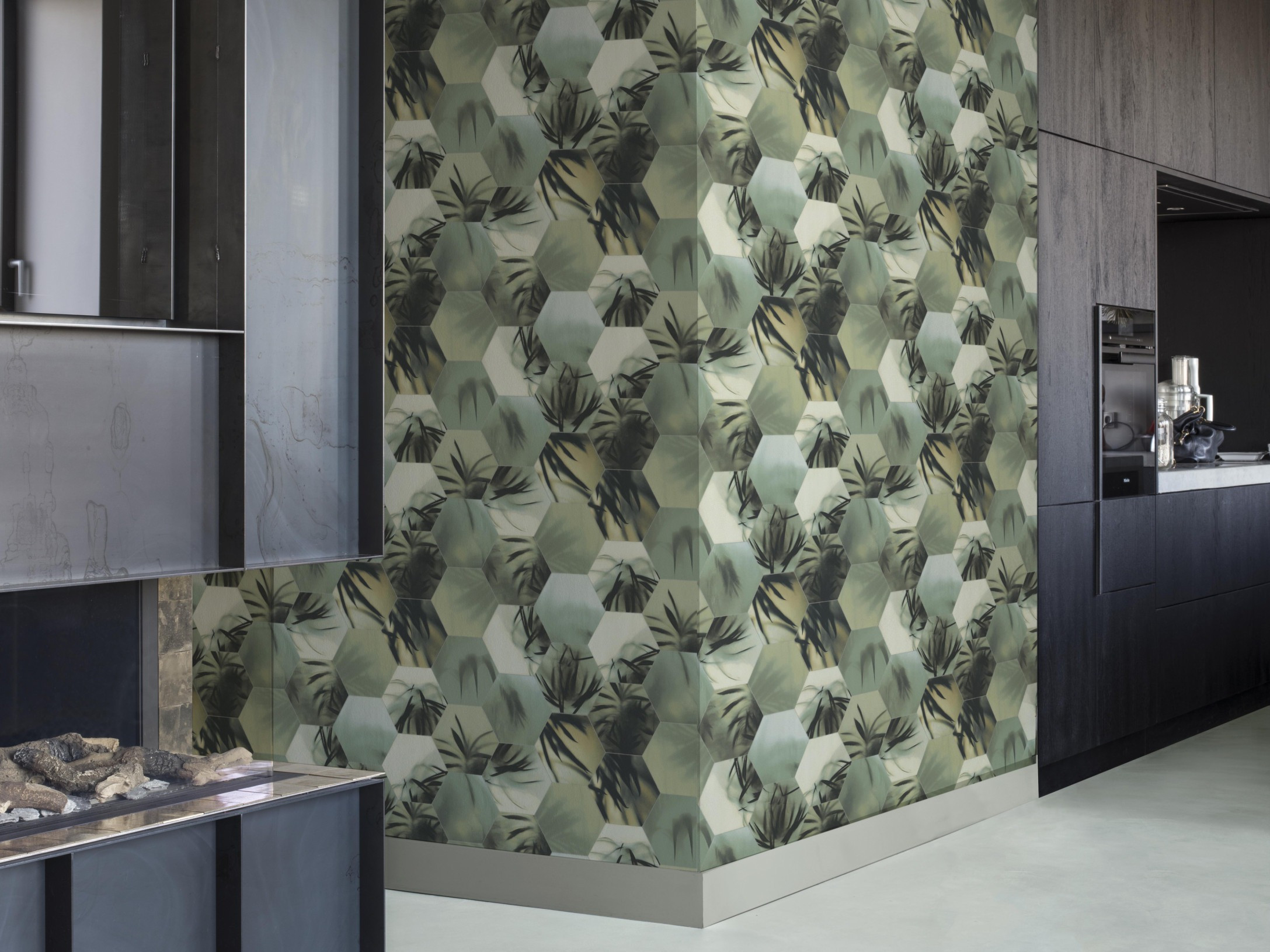 Tapet decorativ cu model geometric și plante