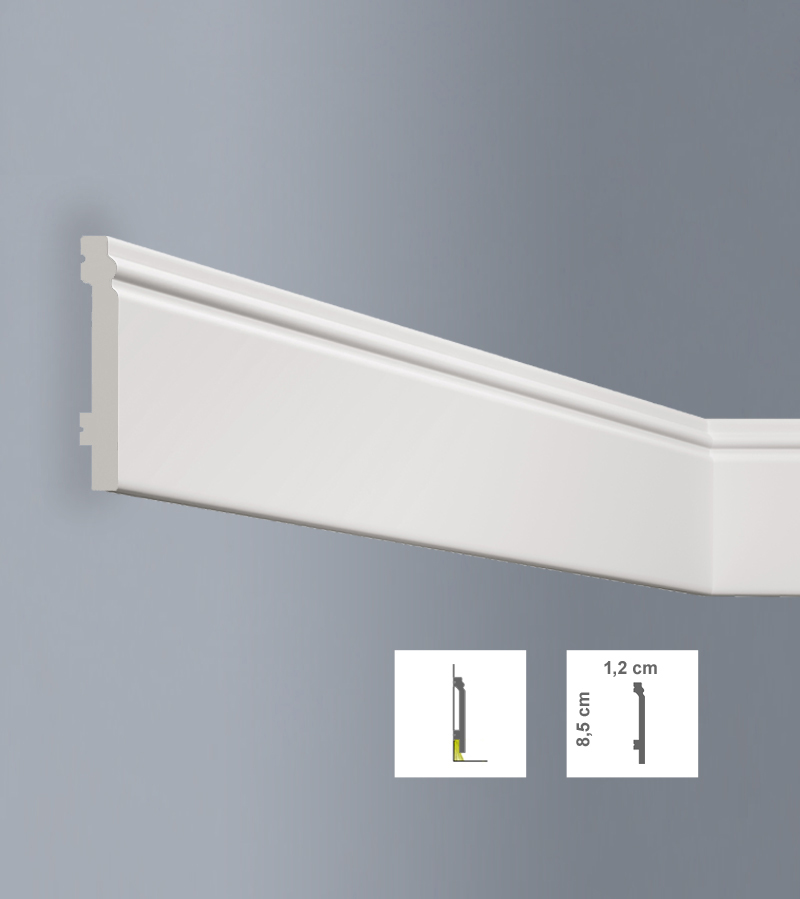 Plintă decorativă albă din polimer dur L8512 - NF85