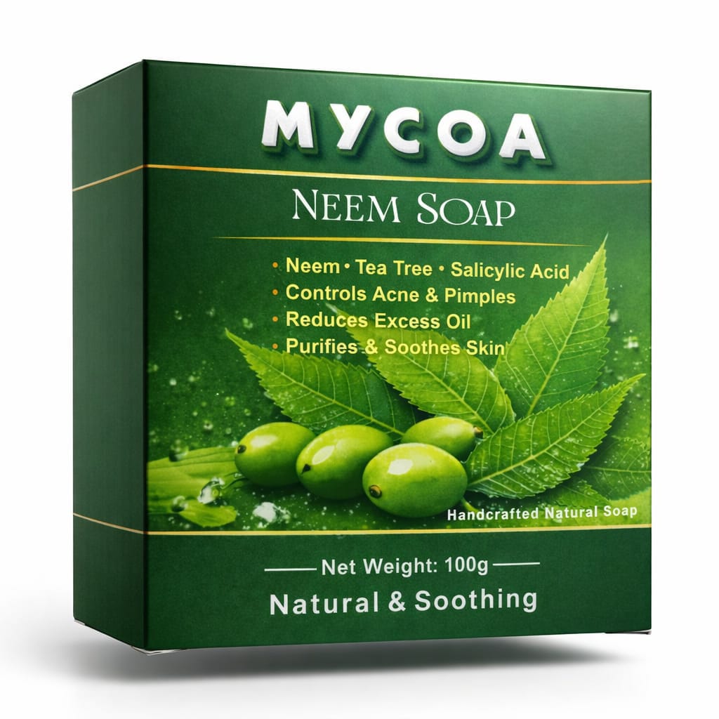 🌿 MYCOA Neem Soap – Anti Acne & Oil Control | Herbal Pimples Treatment | Deep Cleansing Face & Body Soap