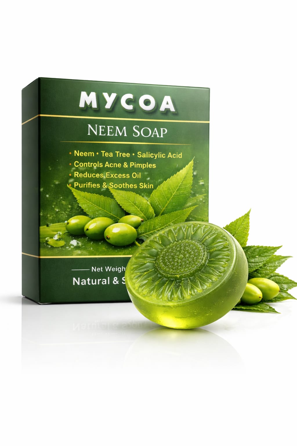 🌿 MYCOA Neem Soap – Anti Acne & Oil Control | Herbal Pimples Treatment | Deep Cleansing Face & Body Soap