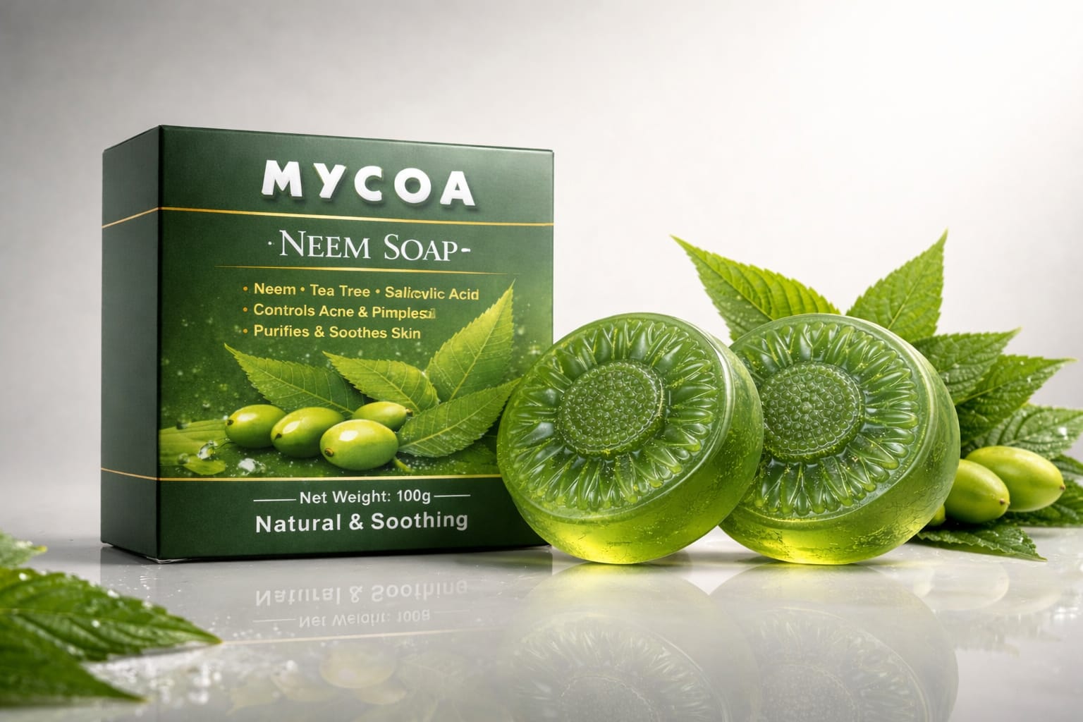🌿 MYCOA Neem Soap – Anti Acne & Oil Control | Herbal Pimples Treatment | Deep Cleansing Face & Body Soap