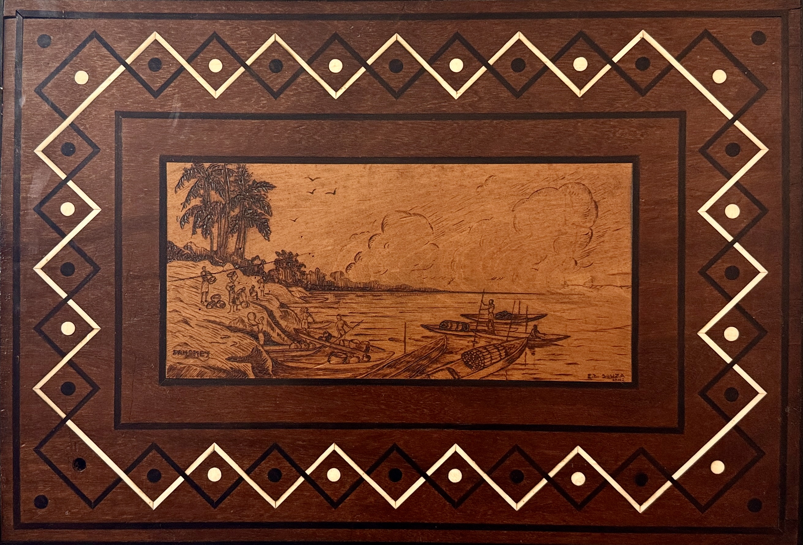Lote 12- E. de SOUZA- 1942- REINO DAHOMEY- Pareja de dos paneles etnicos decorativos 1500/1800 eur.