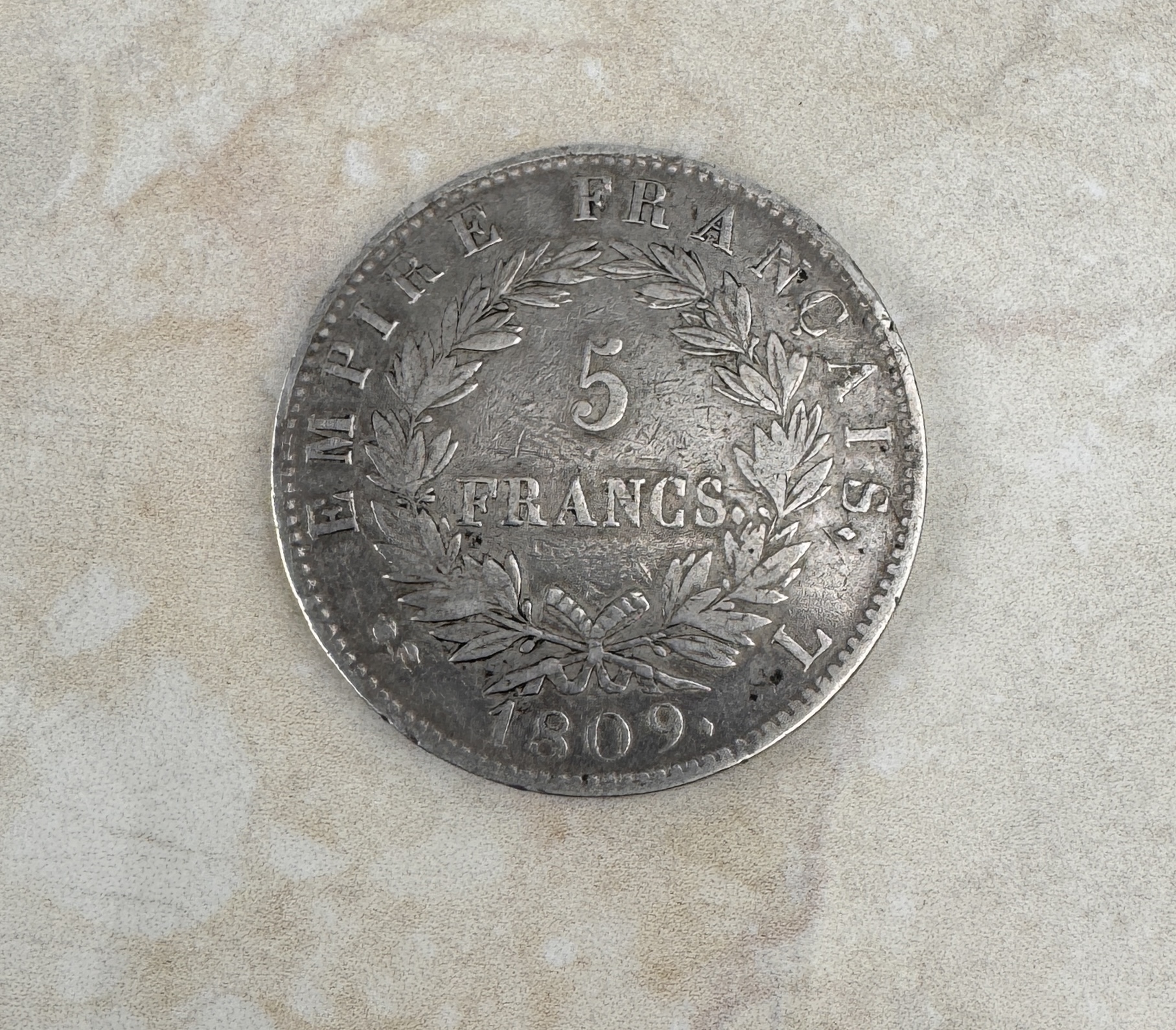 Lote 69- NAPOLEON EMPERADOR moneda de plata de 5 francos 1809 130/150 eur.