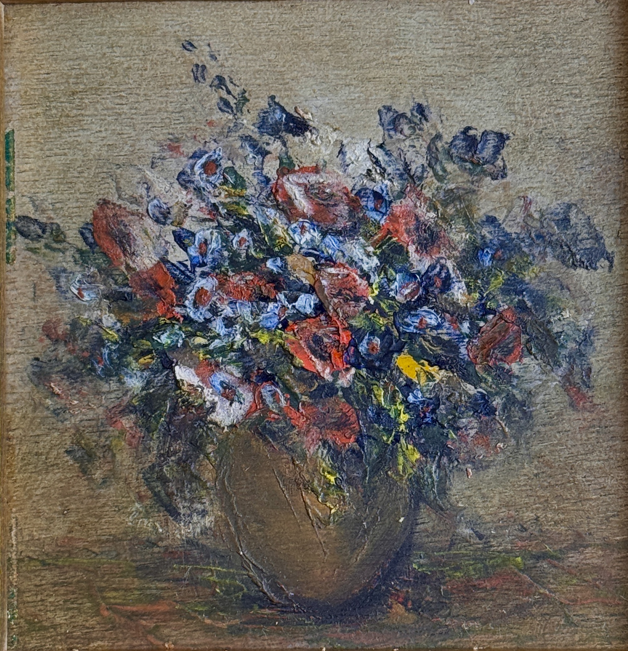 LOTE 23- ANONIMO- "Ramo de flores abiertas en un jarron". Precio de salida 10/15 eur.