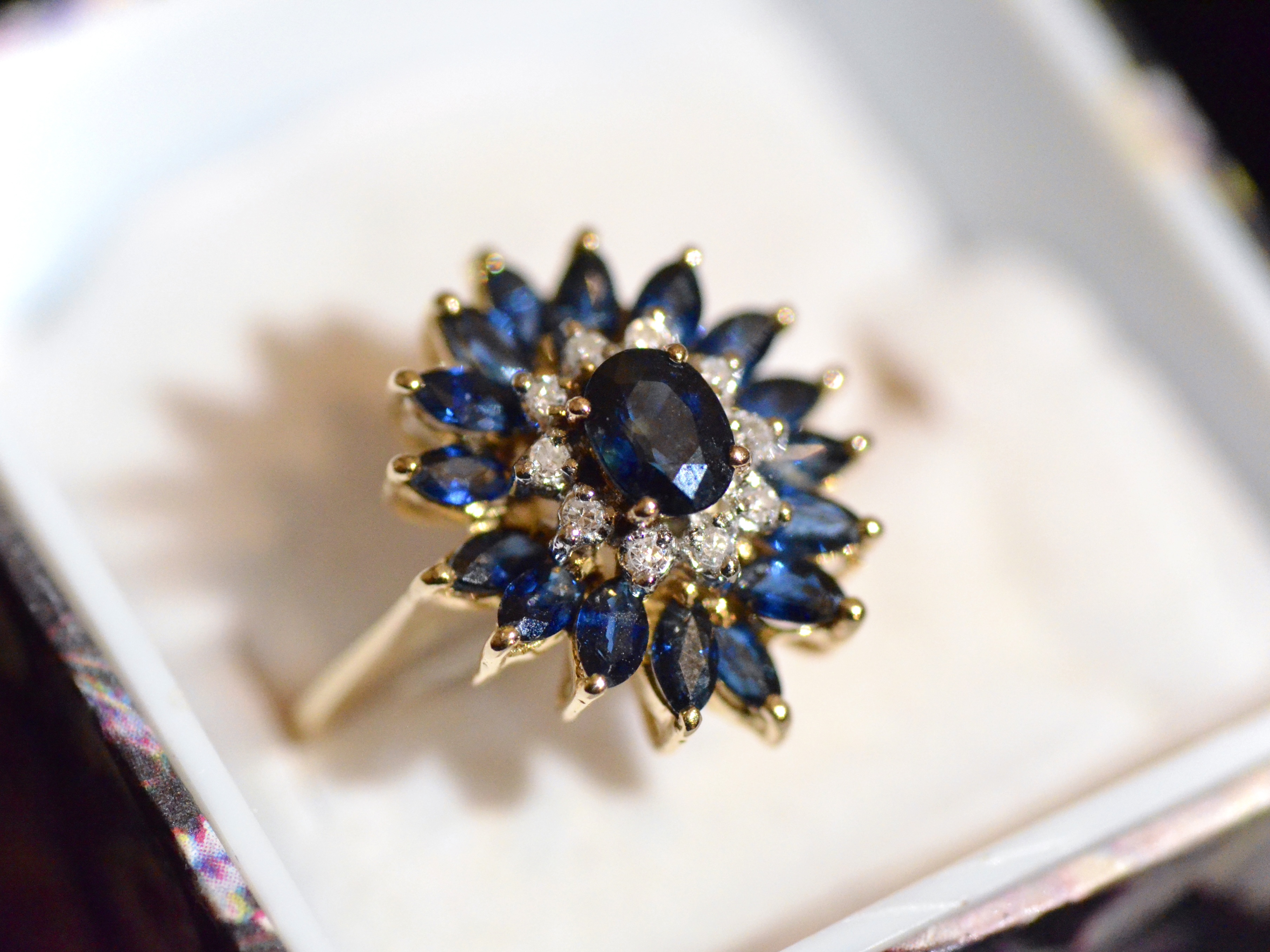 Blue Sapphire Set Flower Ring 