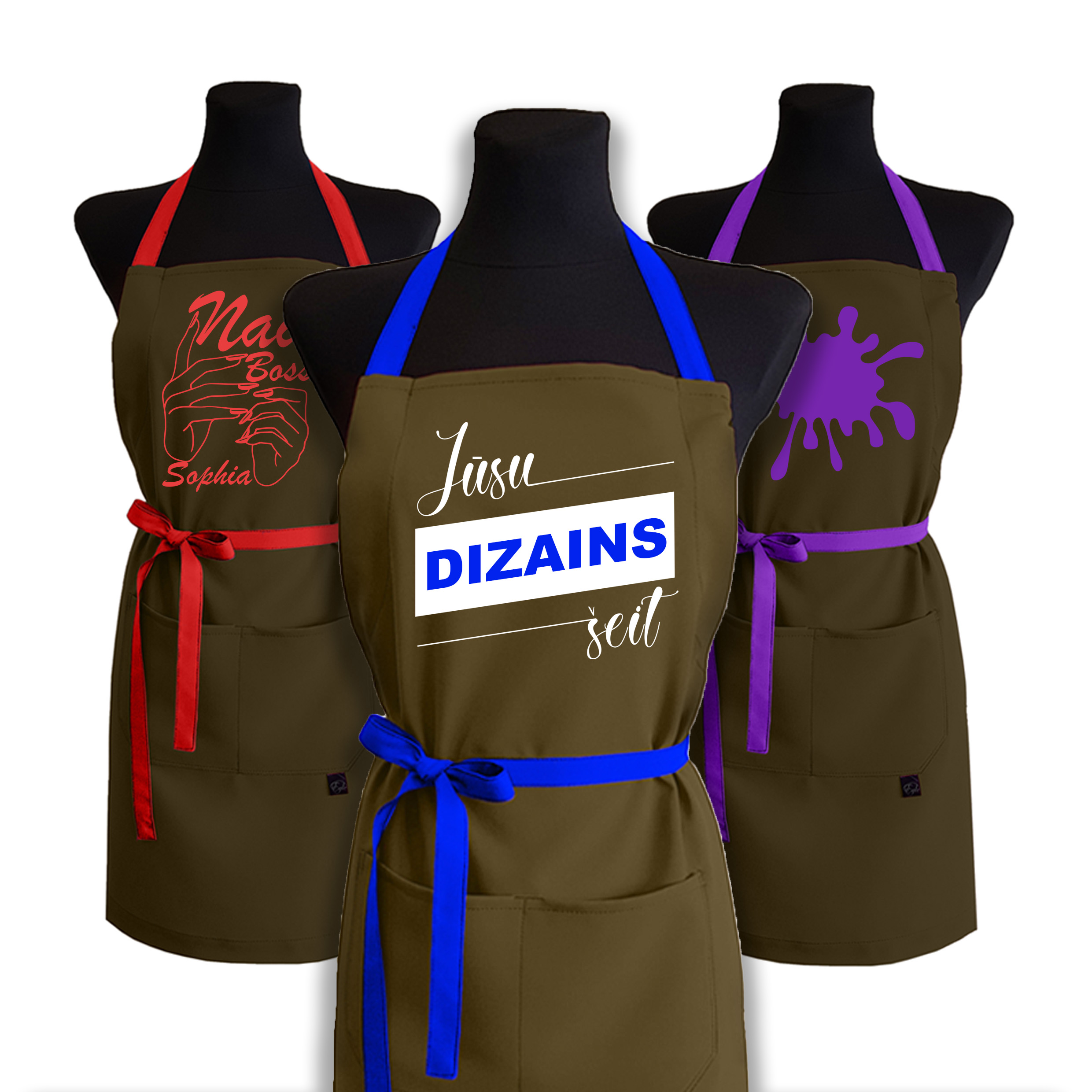 Brūns gabardīna priekšauts ar PERSONALIZĒTU APDRUKU