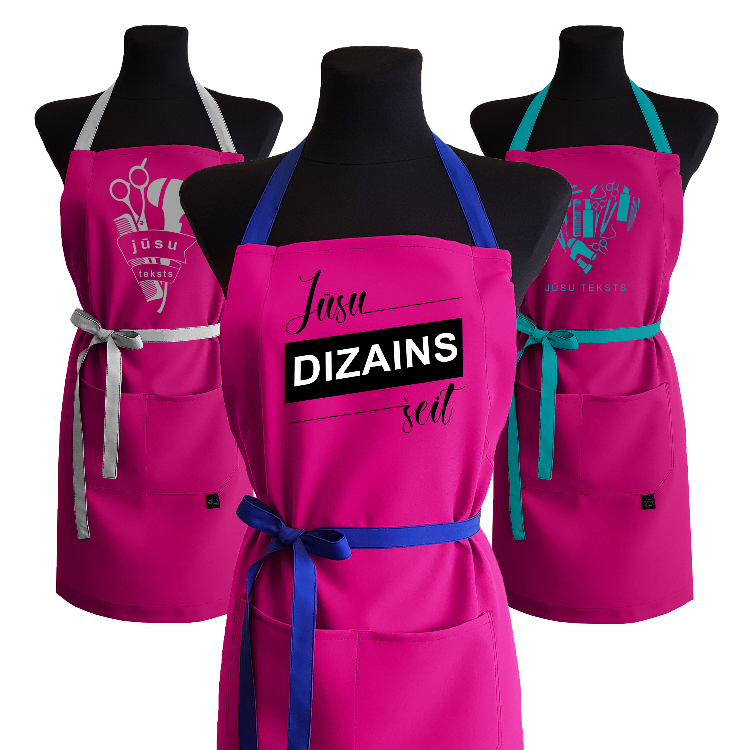 Rozā gabardīna priekšauts ar PERSONALIZĒTU APDRUKU