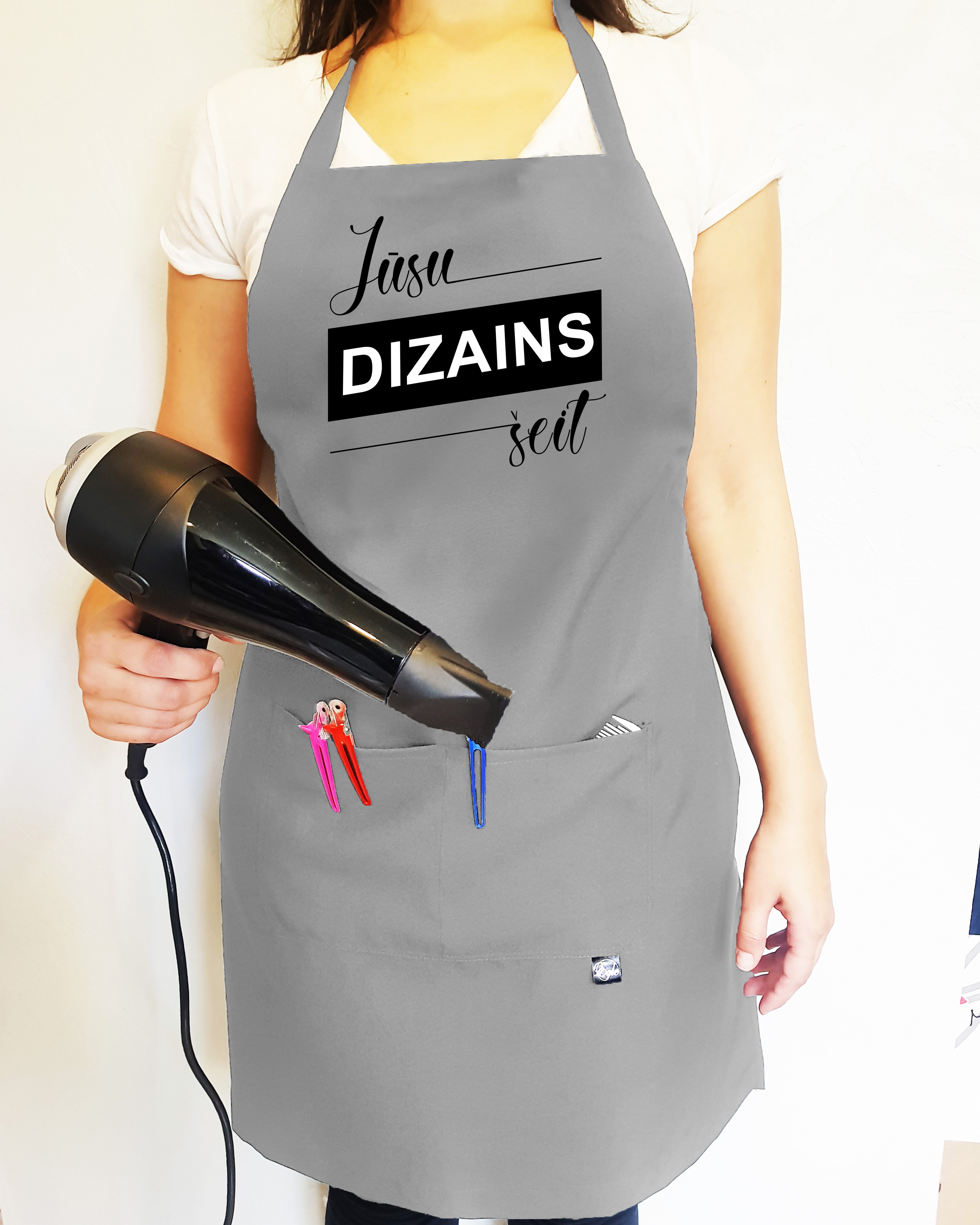 Pelēks ūdensnecaurlaidīgs priekšauts ar PERSONALIZĒTU ĪZŠUVUMU