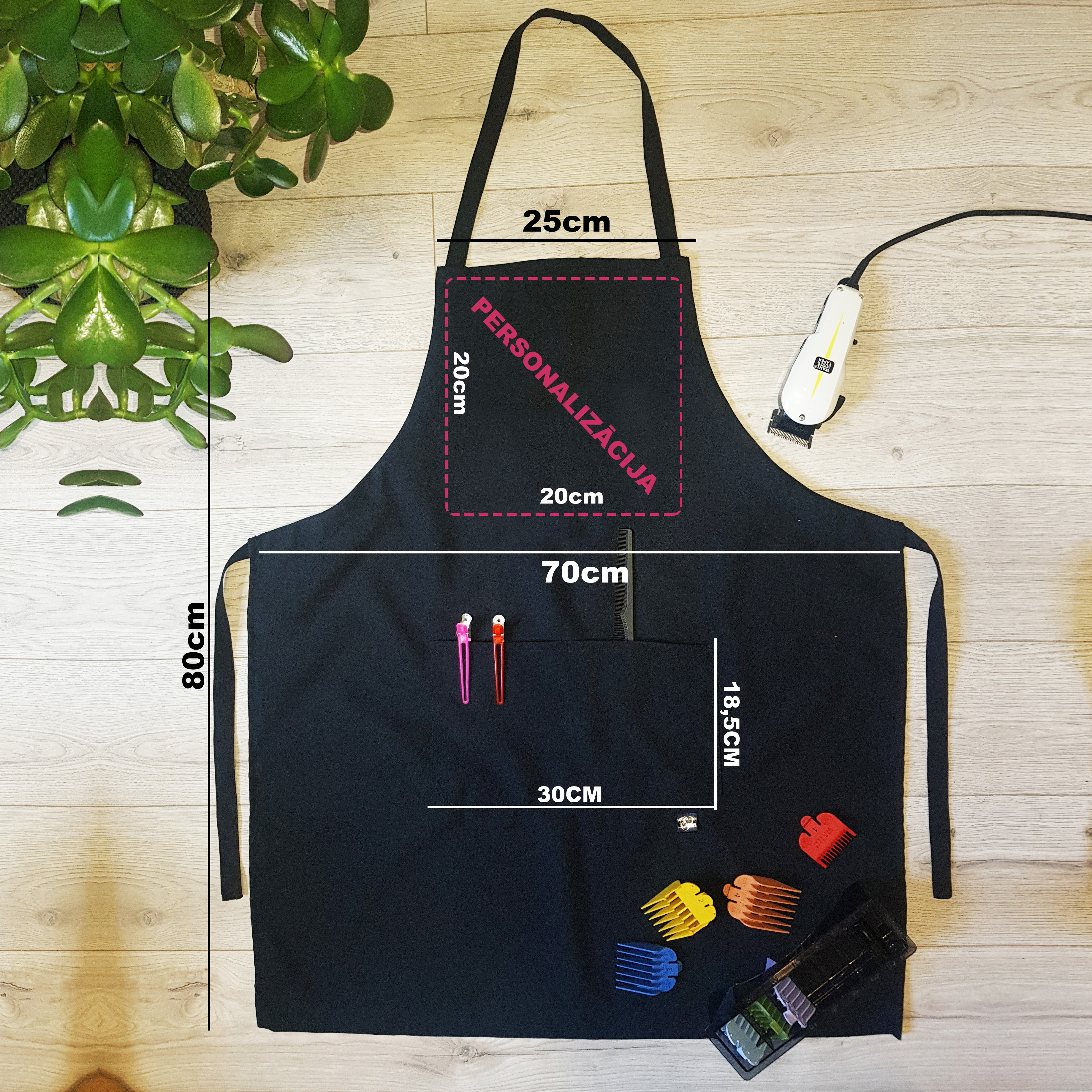 Melns ūdensnecaurlaidīgs priekšauts ar PERSONALIZĒTU ĪZŠUVUMU