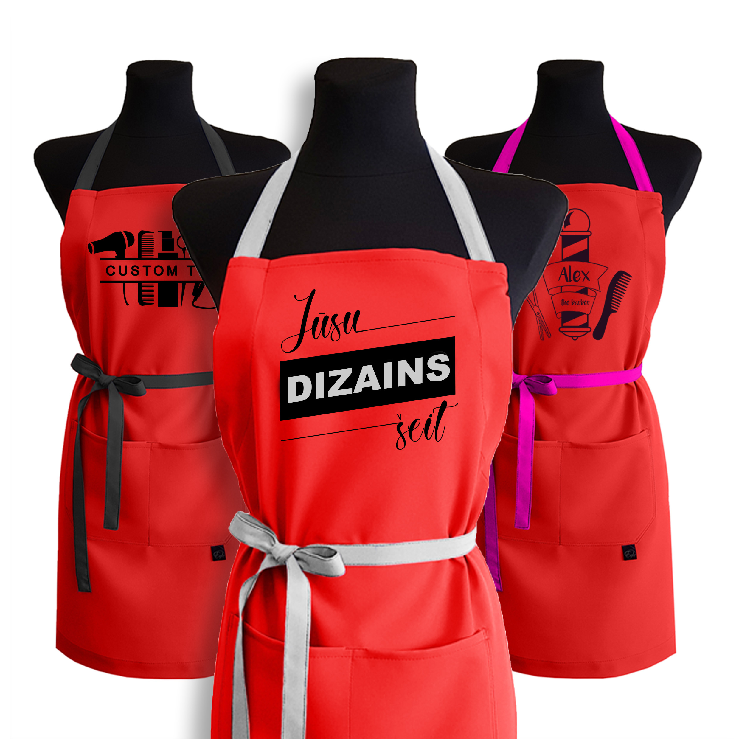 Sarkans gabardīna priekšauts ar PERSONALIZĒTU APDRUKU