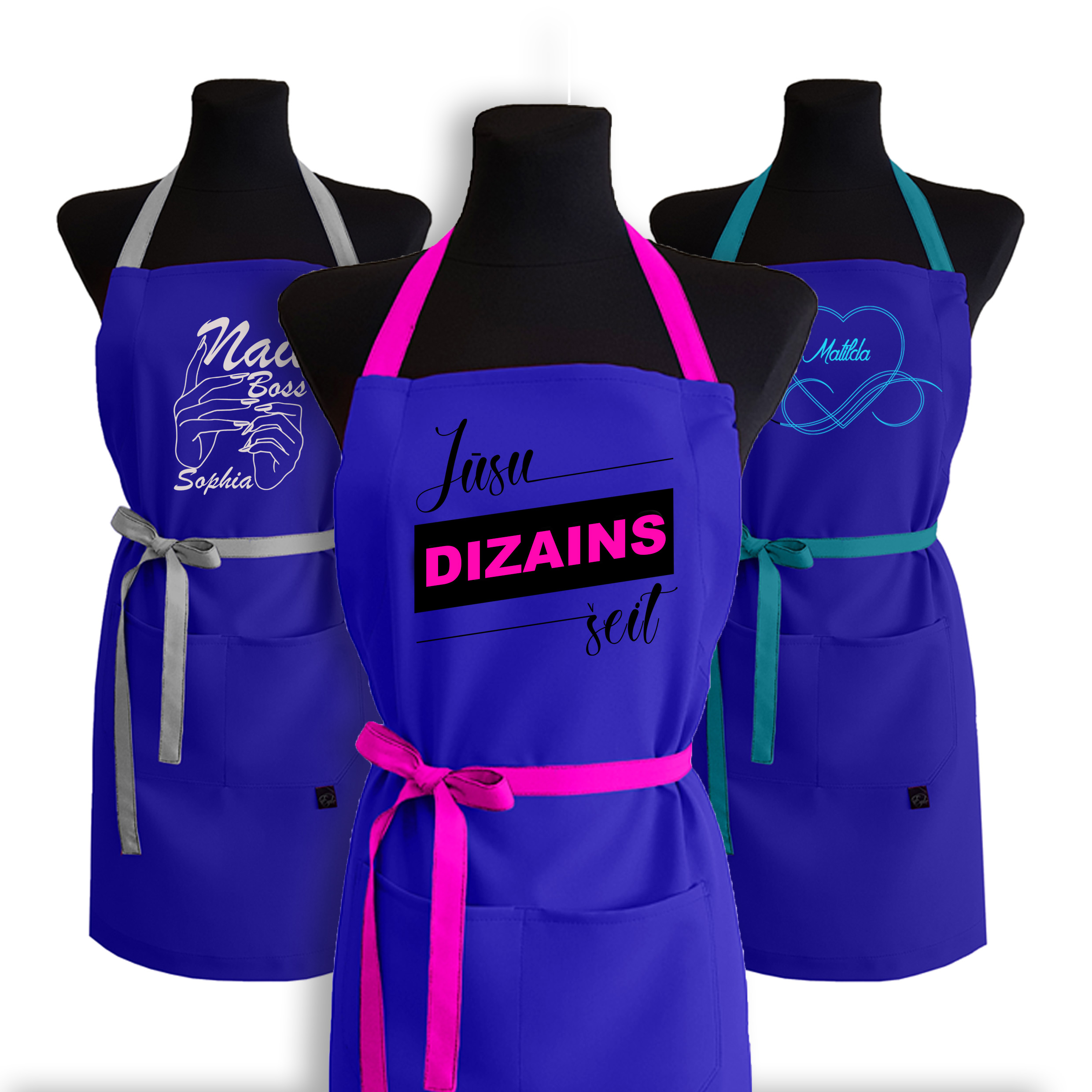 Zils gabardīna priekšauts ar PERSONALIZĒTU APDRUKU