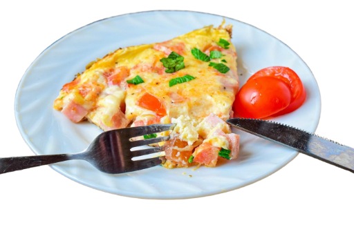 Омлет із сиром та ковбасками (шинкою)