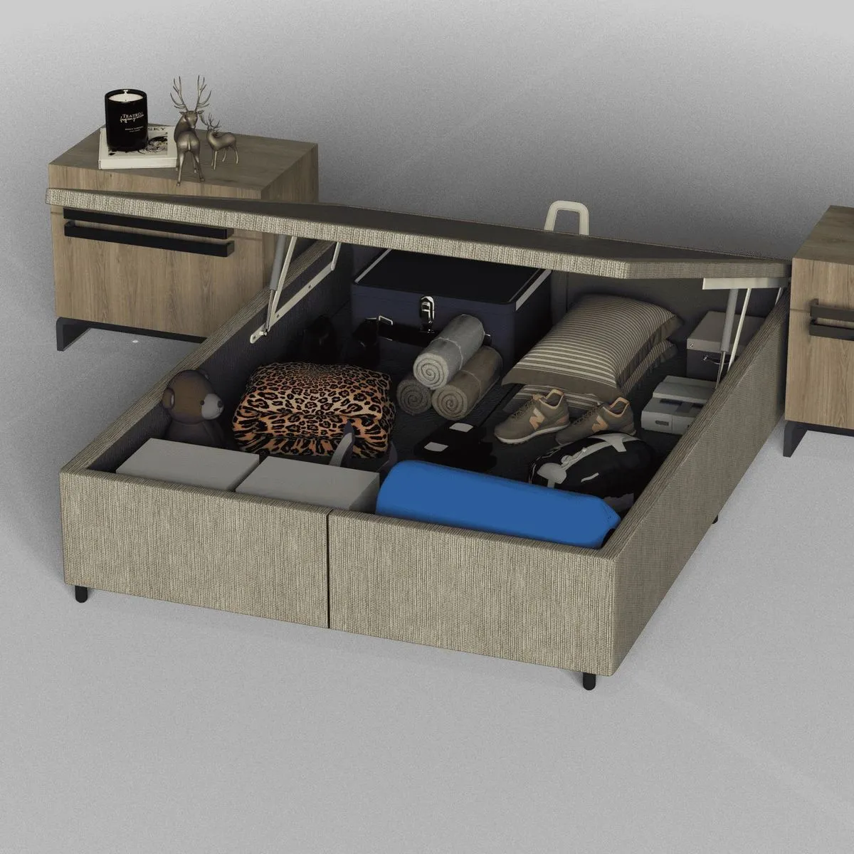 Box Baú Queen Probel Luxo Rústico Bege (158x198x40cm)