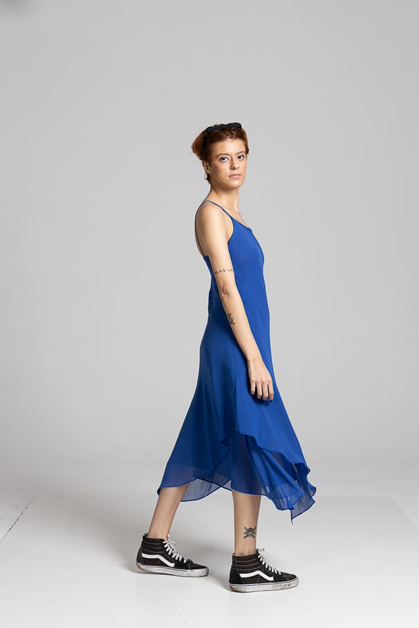 Vestido Festa Azul Midi