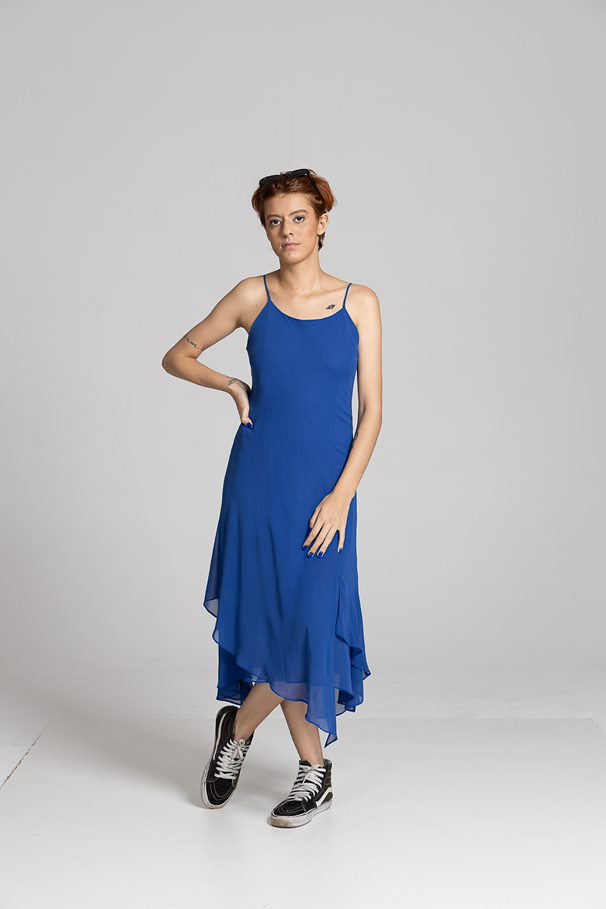 Vestido Festa Azul Midi