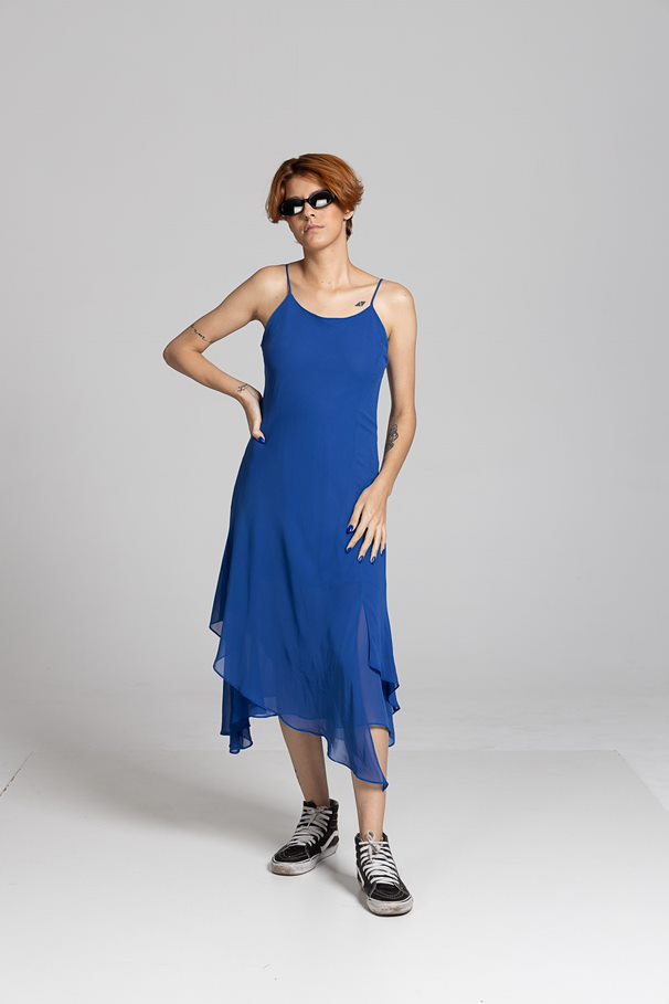 Vestido Festa Azul Midi