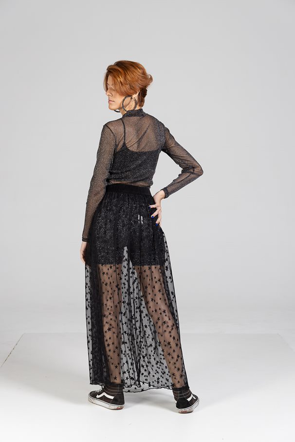 Saia Transparente Preta Estrelada