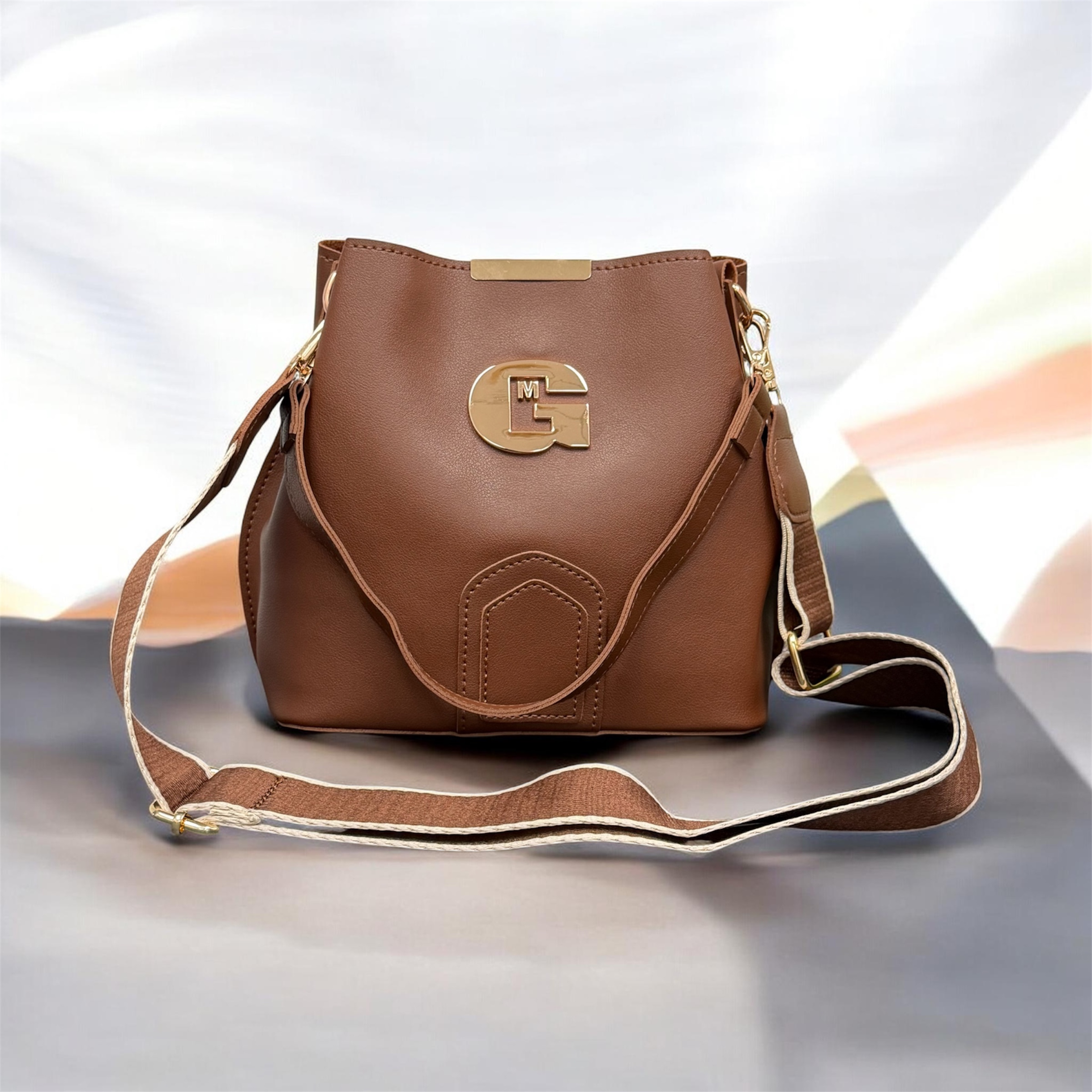 MG Elegant Brown PU Leather Handbag