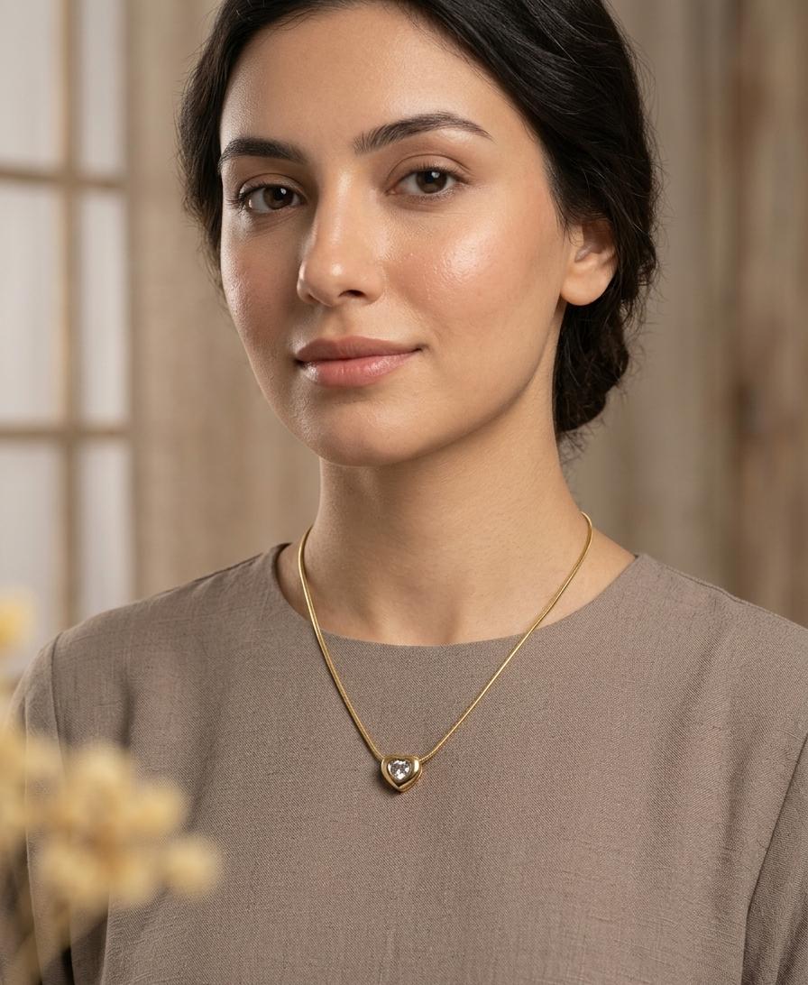 Gold plated AD stone Heart Pendant Necklace