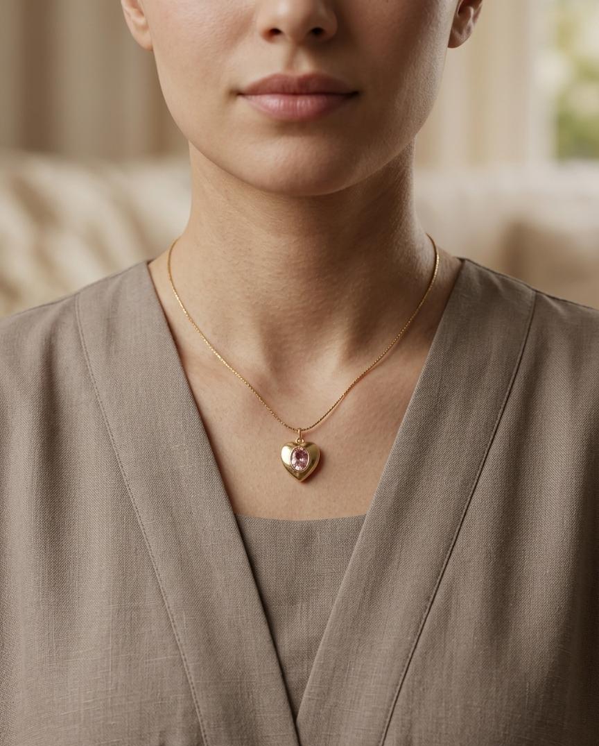 Gold plated AD stone Heart Pendant Necklace