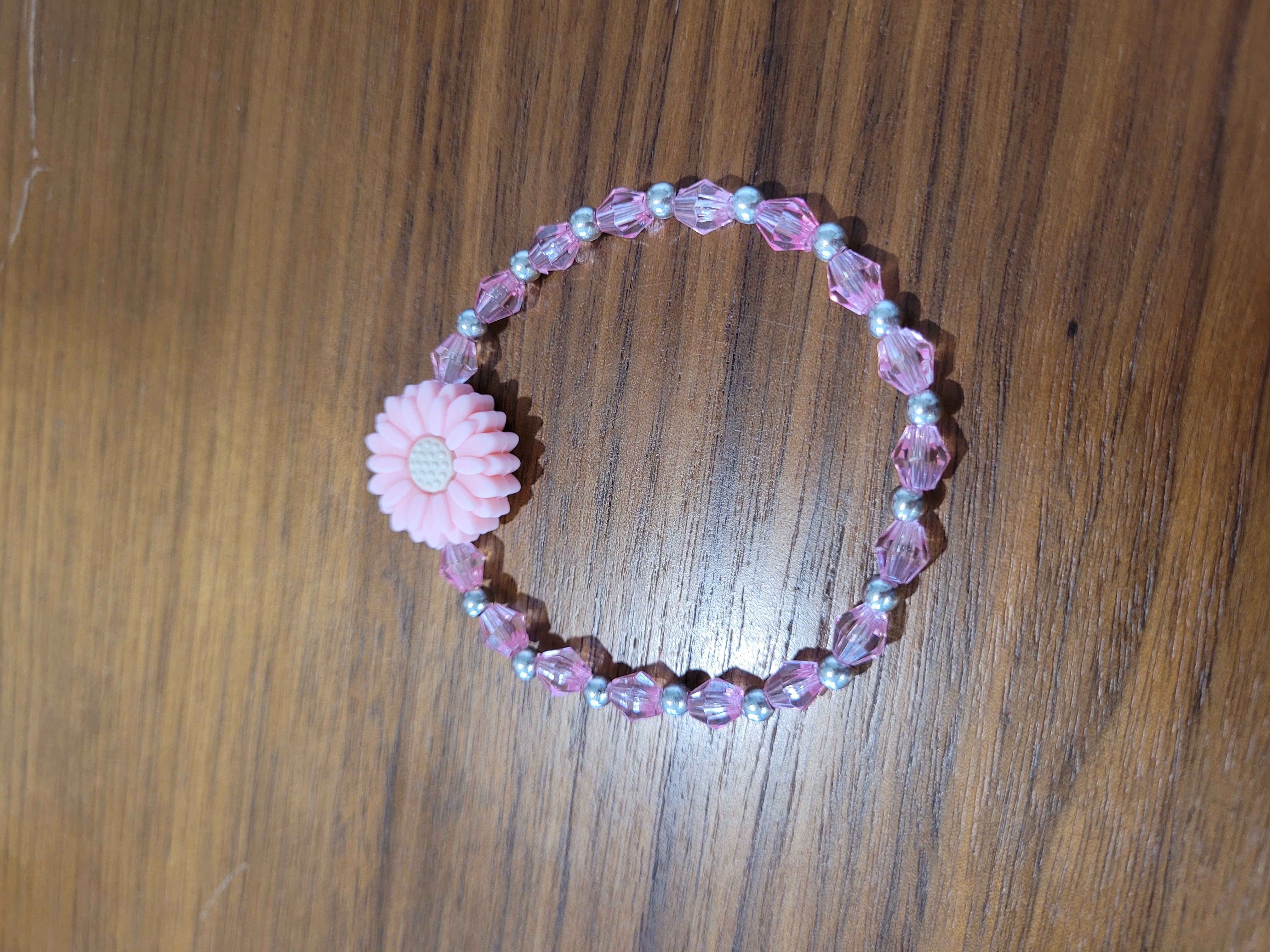 Pink Flower Bead Bracelet