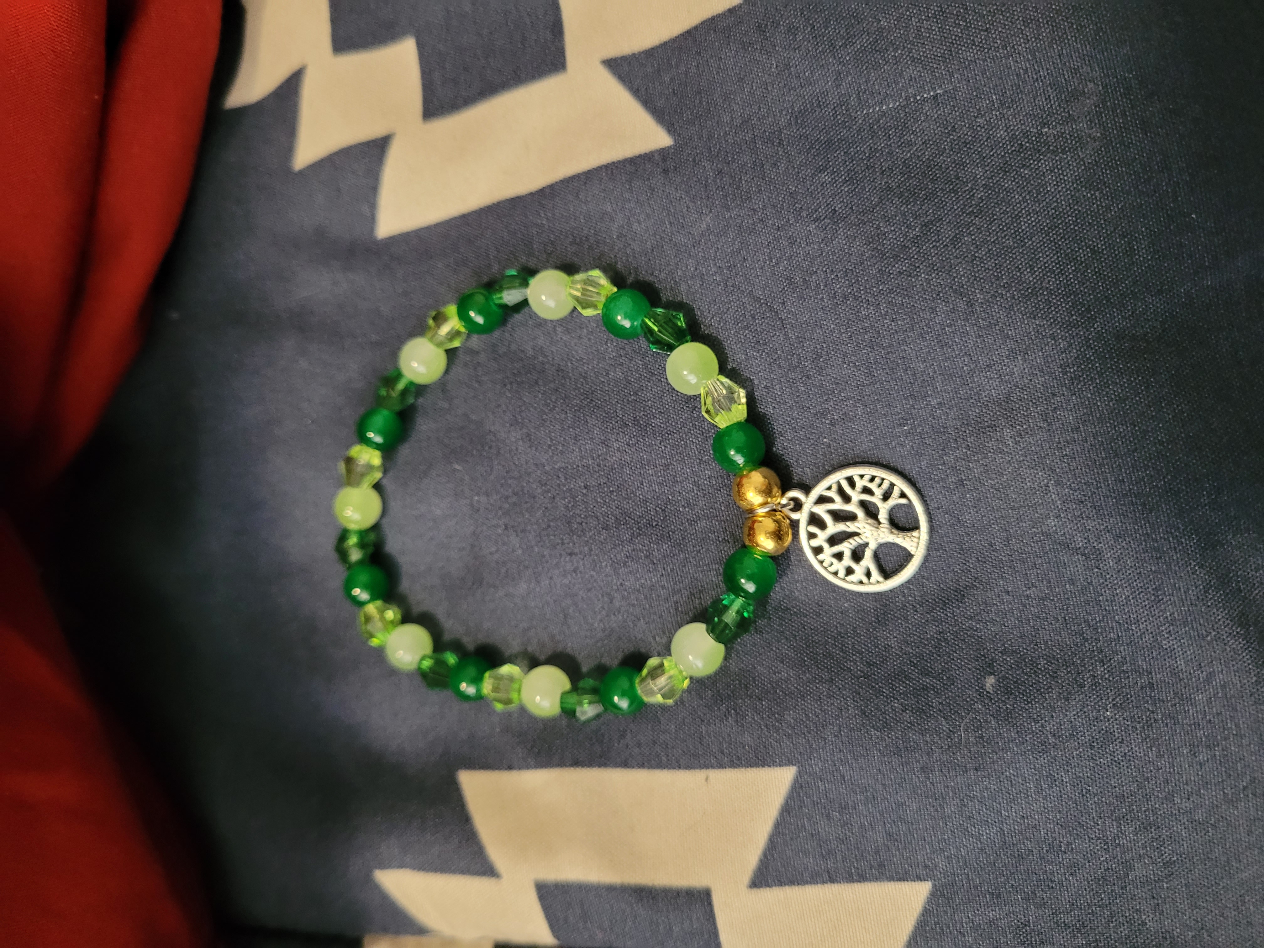 Green Beaded Tree of Life Bracelet