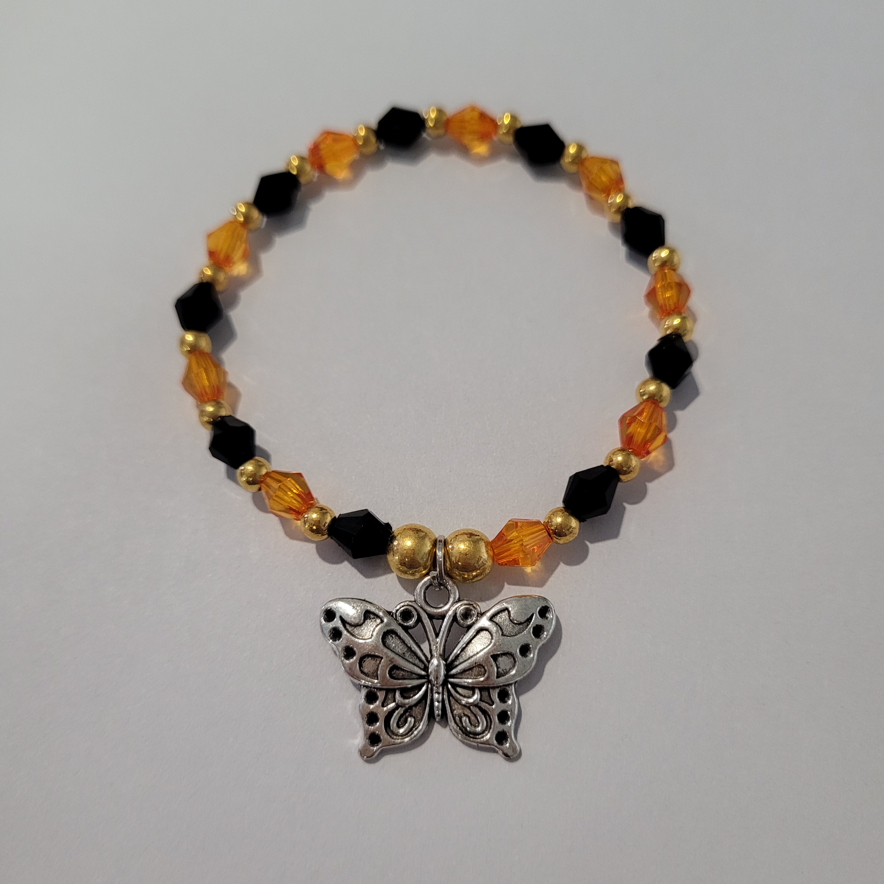 Monarch Butterfly Charm Beaded Bracelet