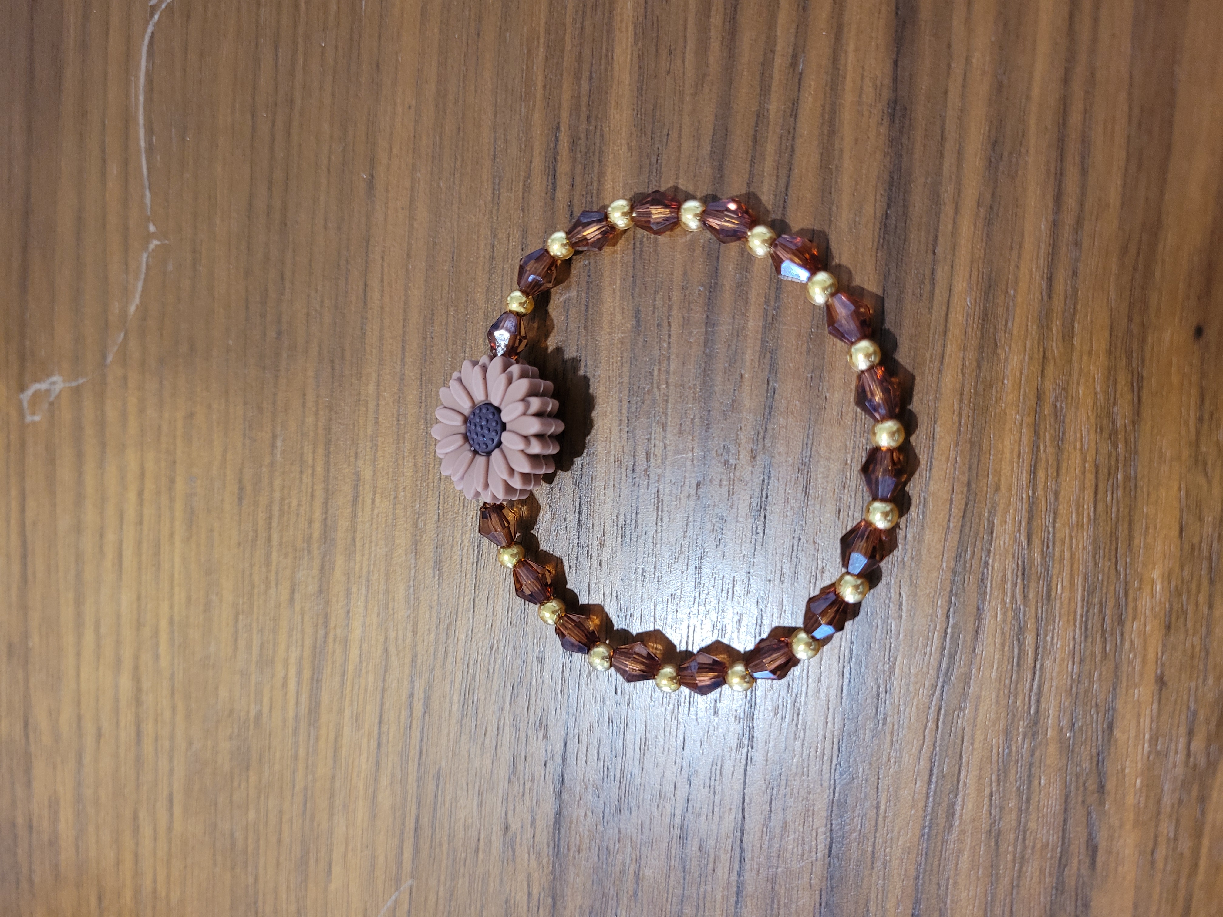 Brown Beaded Flower Bracelet