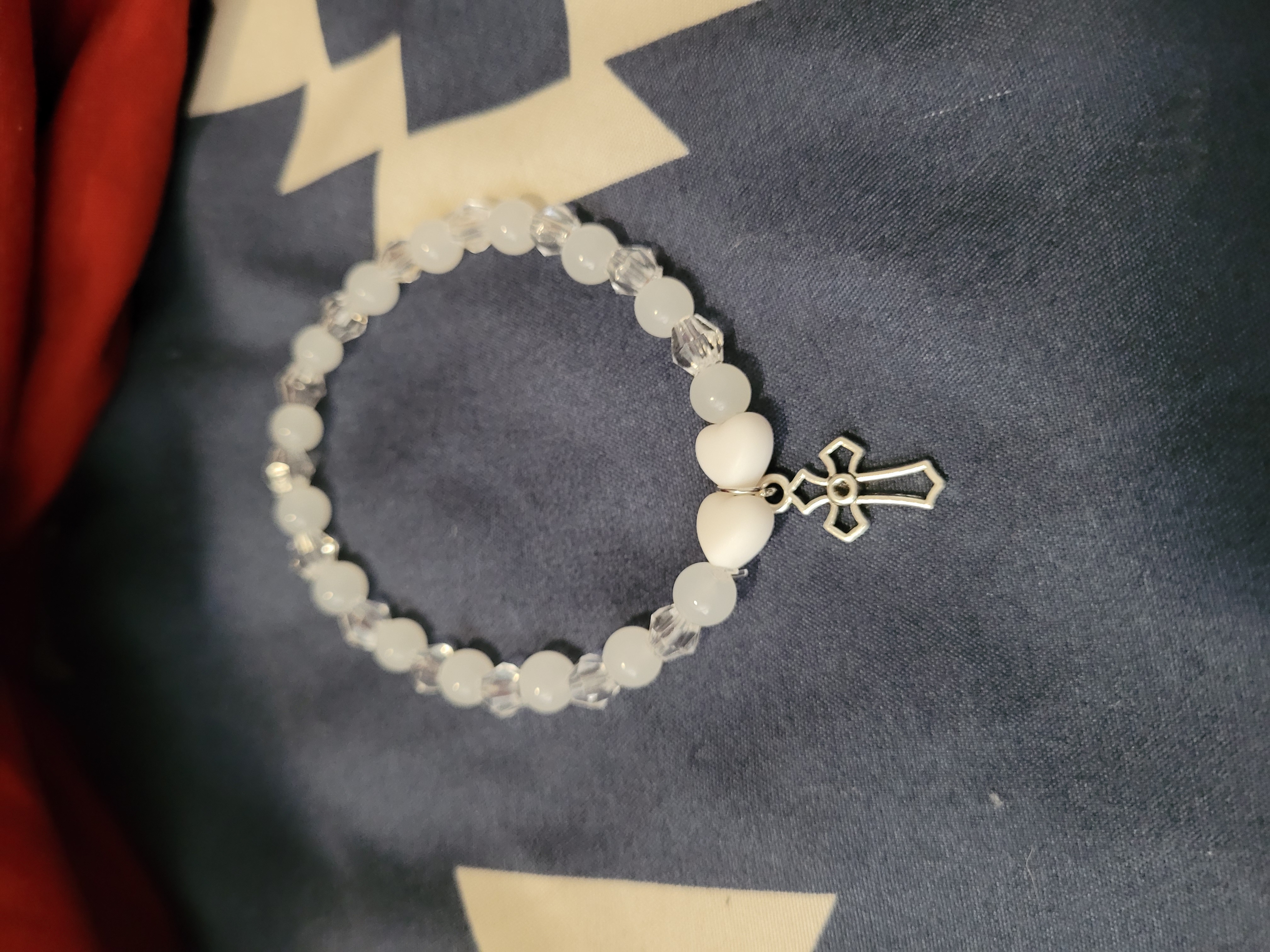White Beaded Cross Bracelet