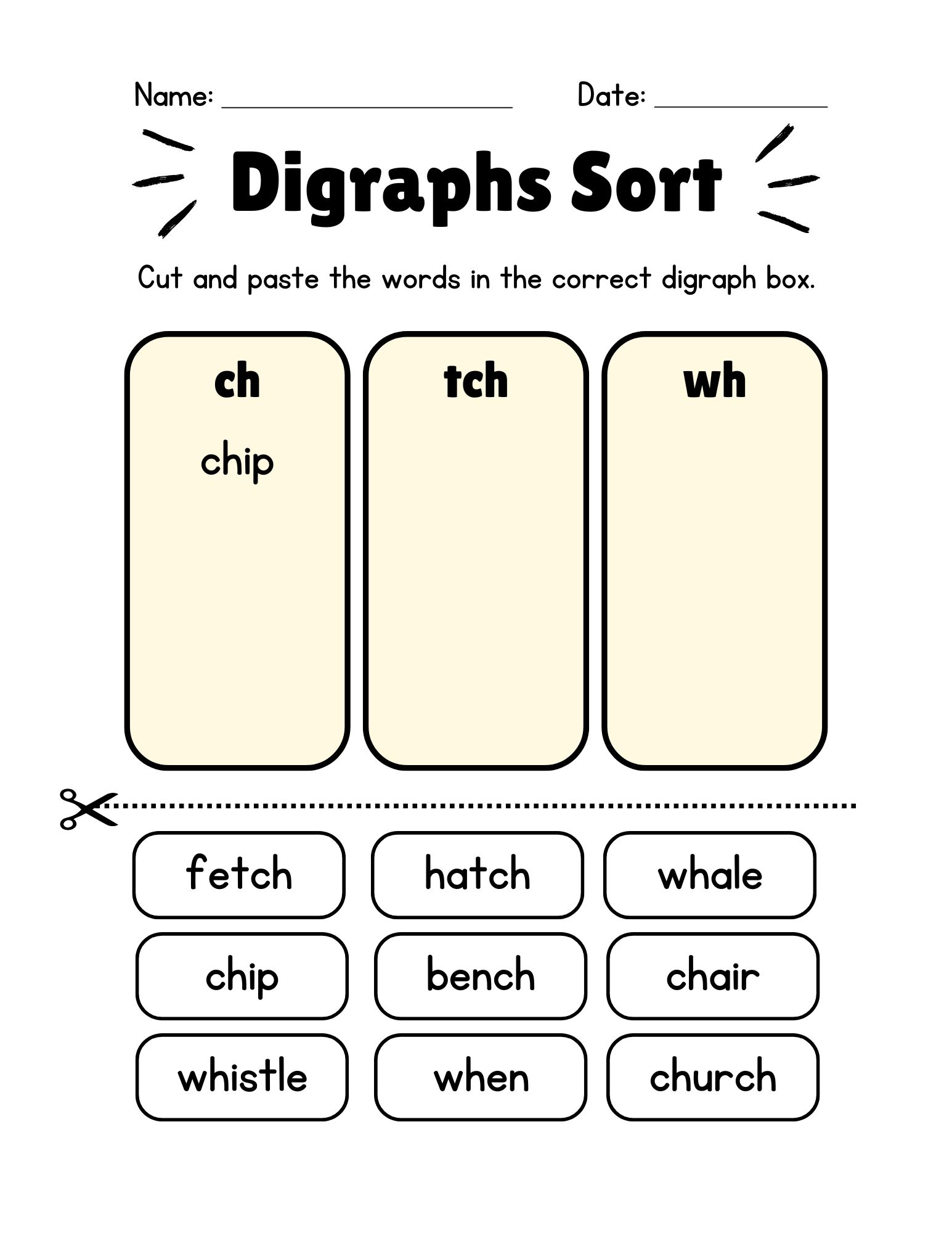 Digraph tch, ch, and wh Sorting Out