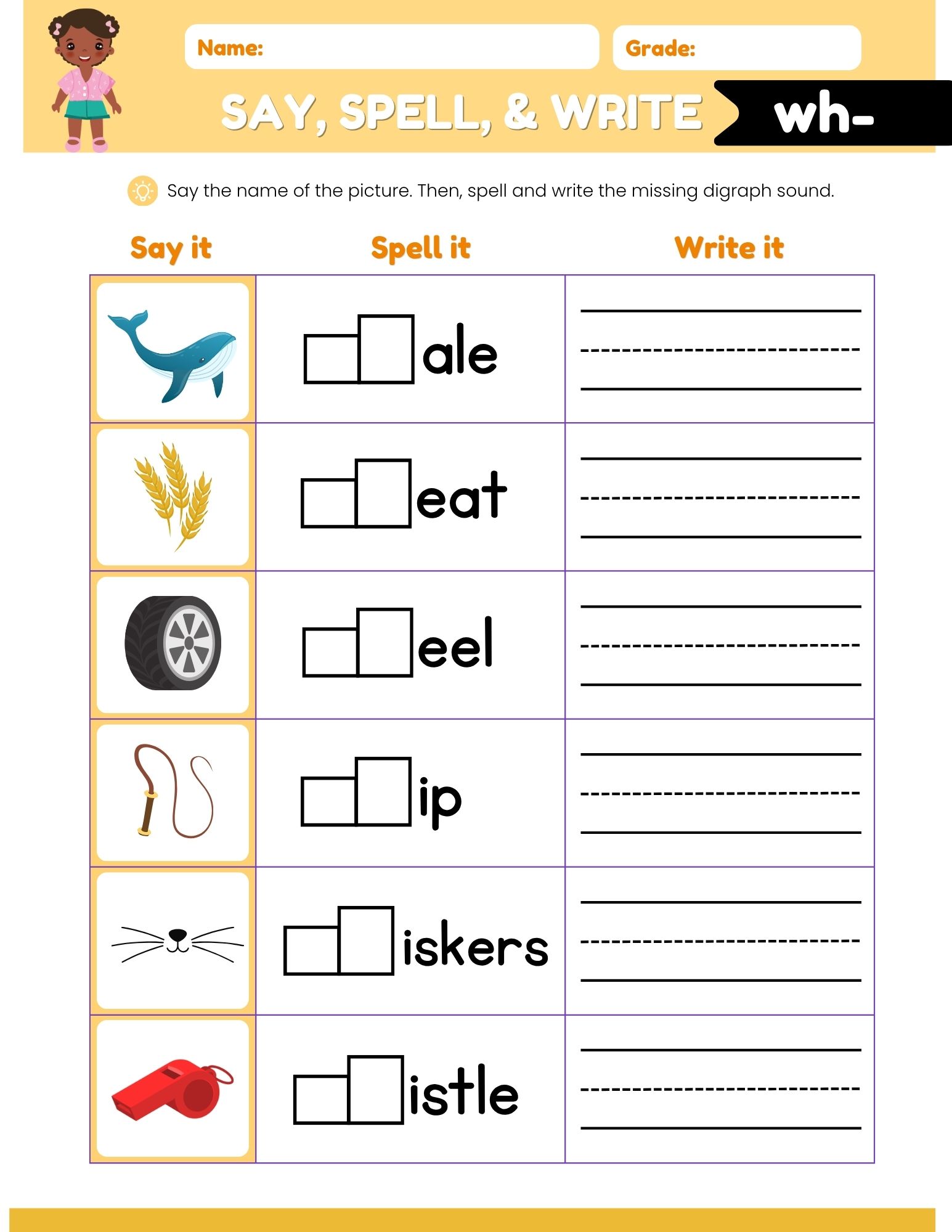 Digraphs tch, ch, and wh Worksheets
