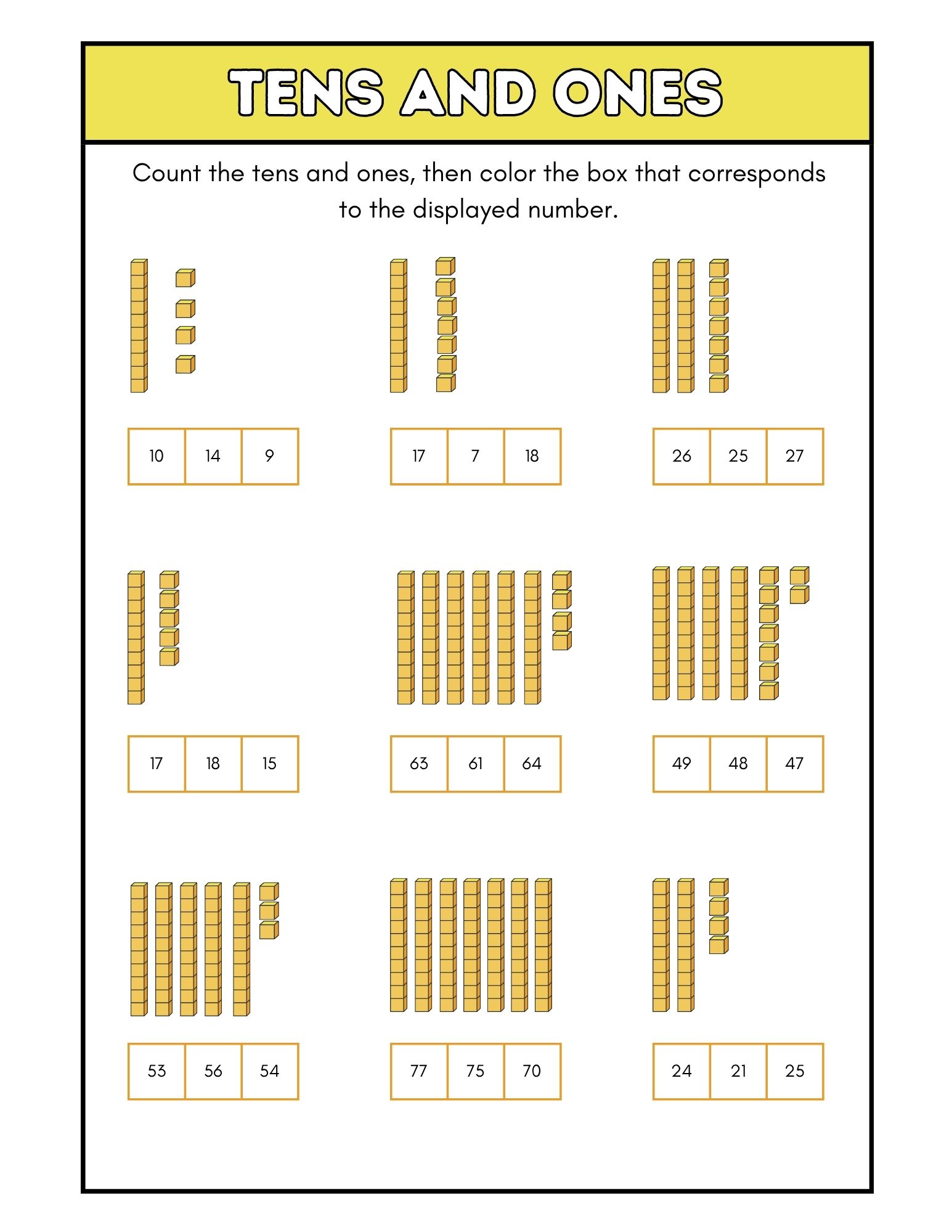 Ones and Tens Worksheets