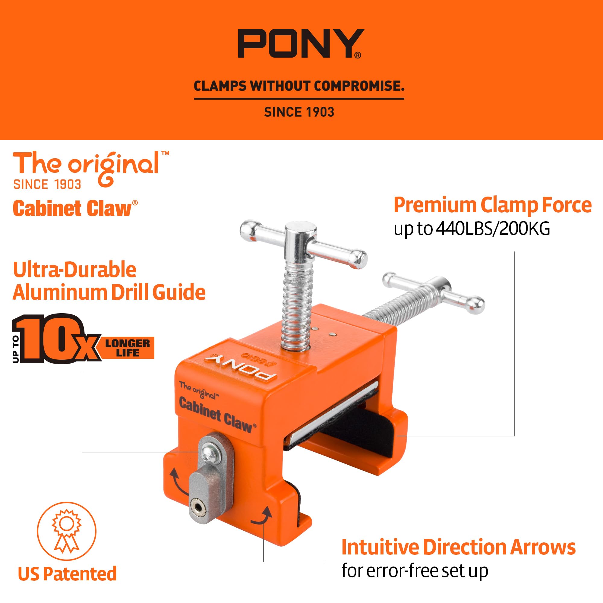 PONY 4-Pack Original Cabinet Clamps, 8510 Cabinet Claw, Face Frame Clamps for Installing Cabinets, 440 lbs Load Limited