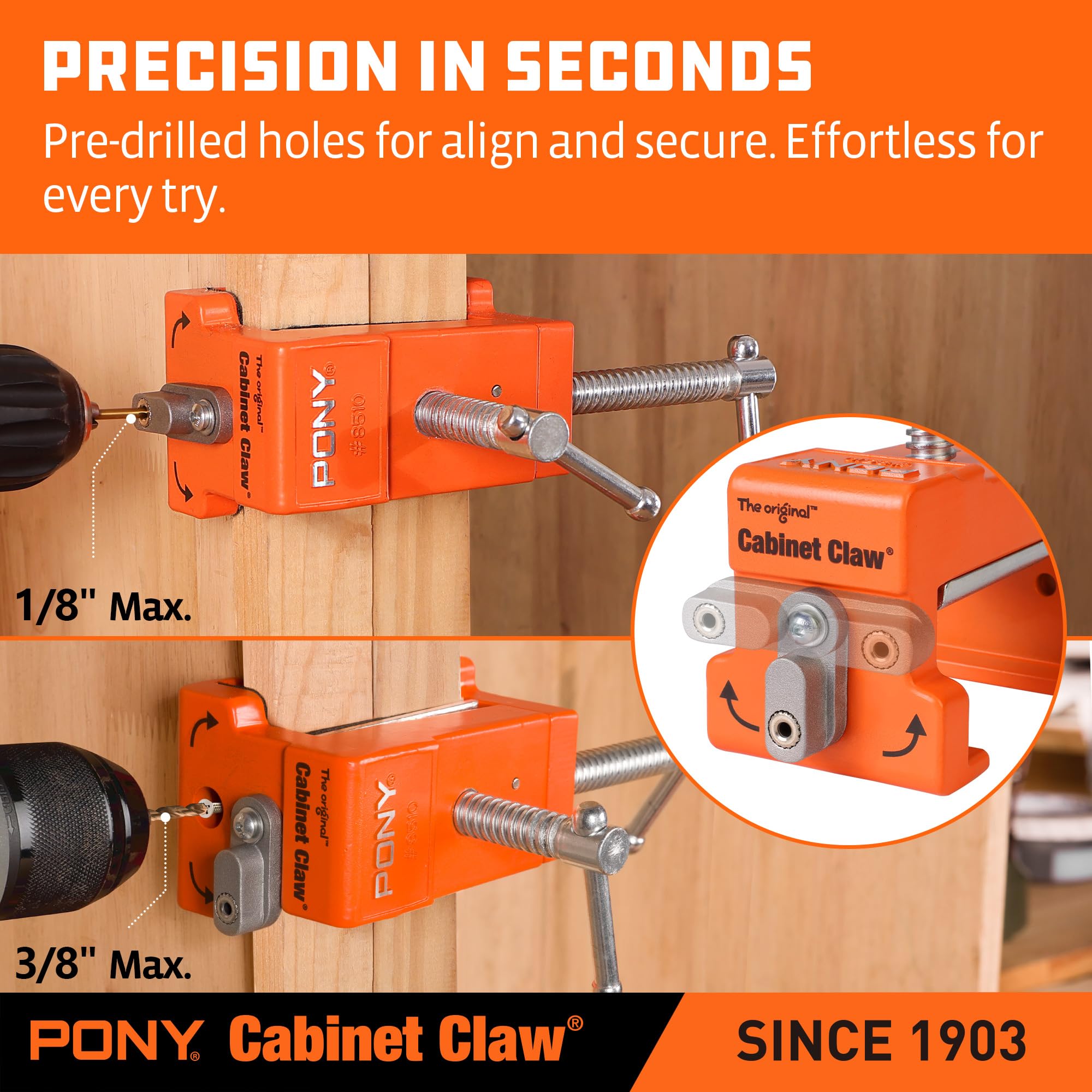 PONY 4-Pack Original Cabinet Clamps, 8510 Cabinet Claw, Face Frame Clamps for Installing Cabinets, 440 lbs Load Limited