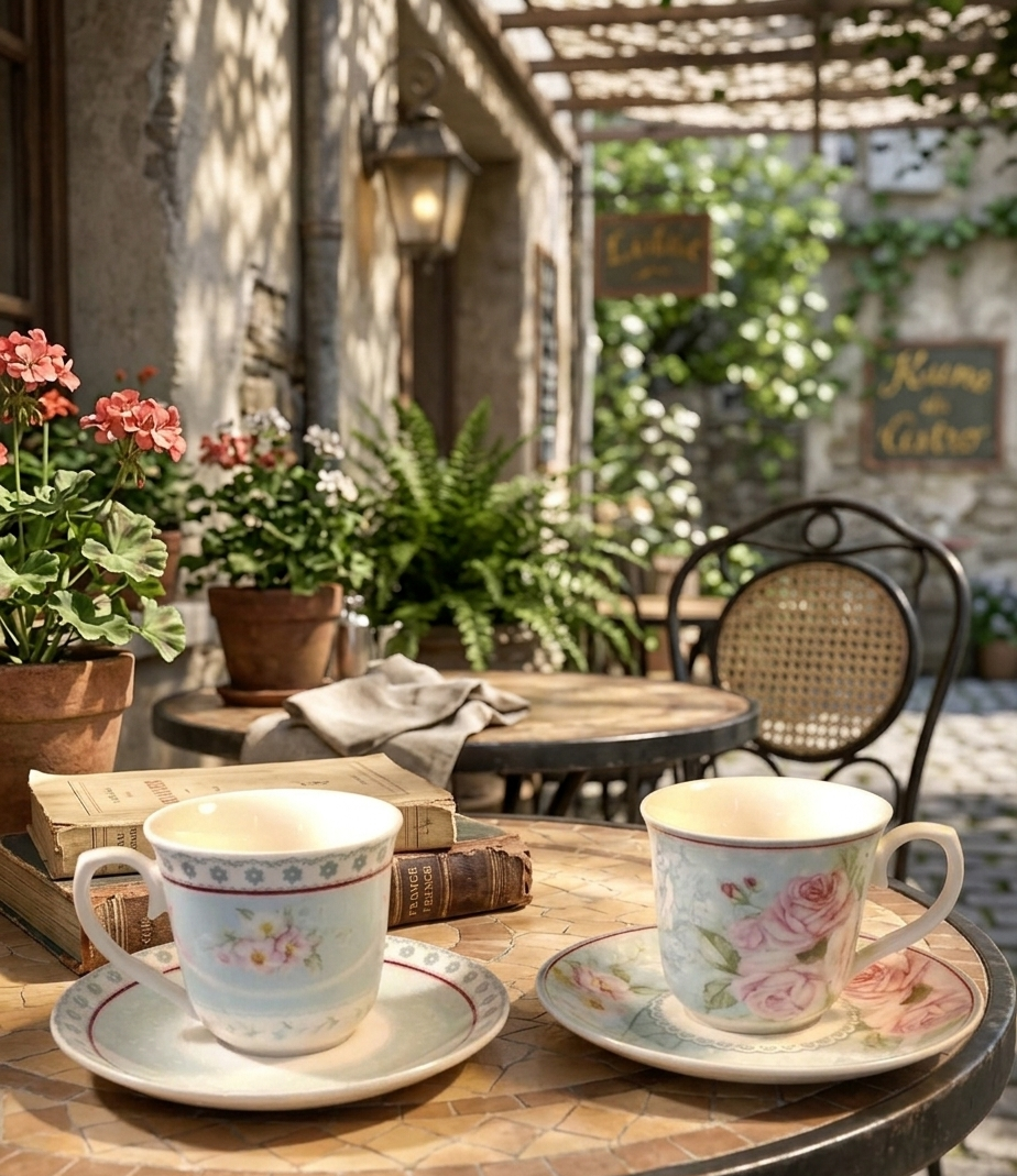 "Grace Teaware Aqua Floral 4-Piece Espresso Set – Display-Only Fine Porcelain in Gift Box.