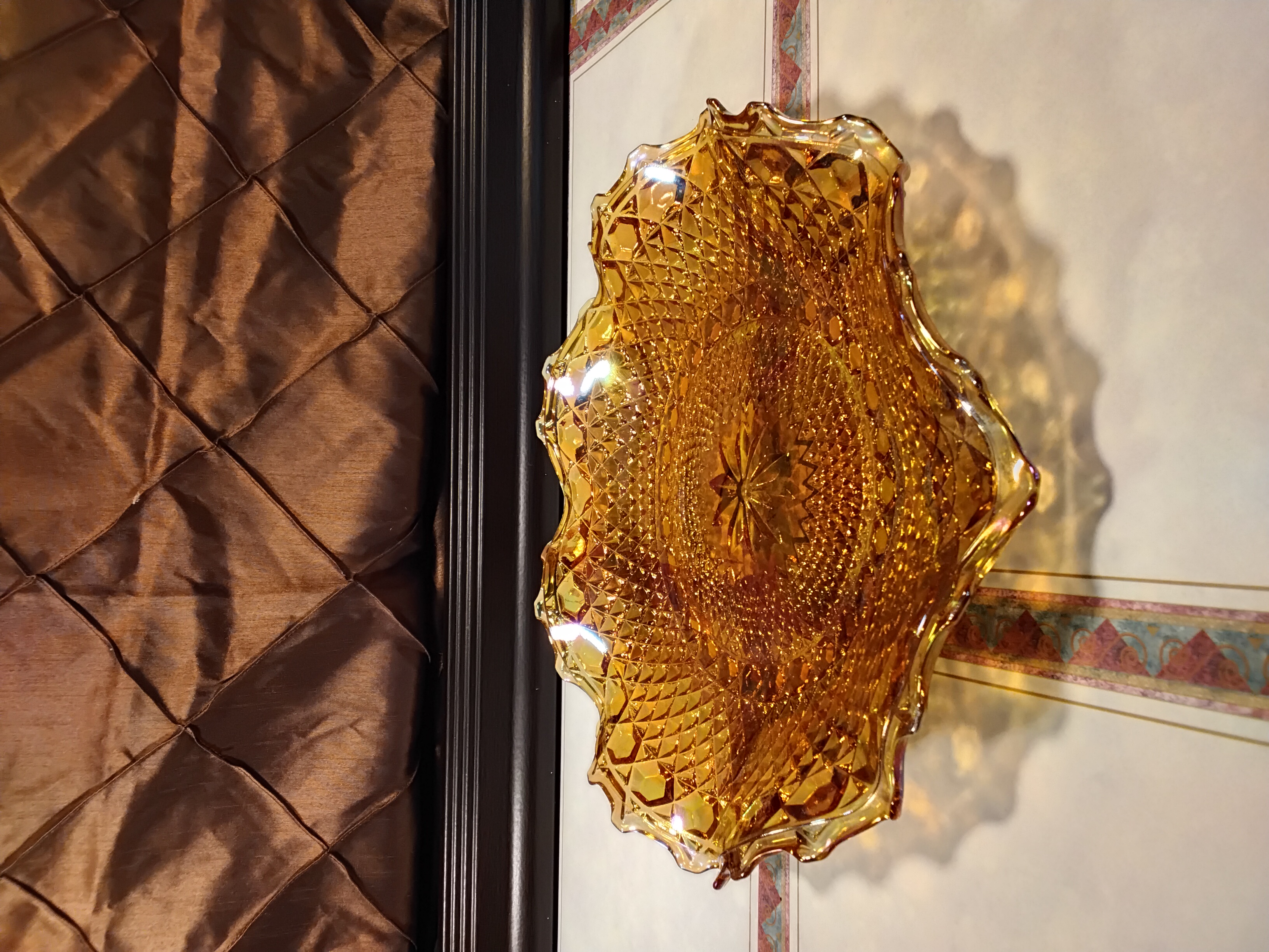 Carnival Metallic Cut Carnival Glass Display - Fenton Marigolds Carnival Glass Plate 