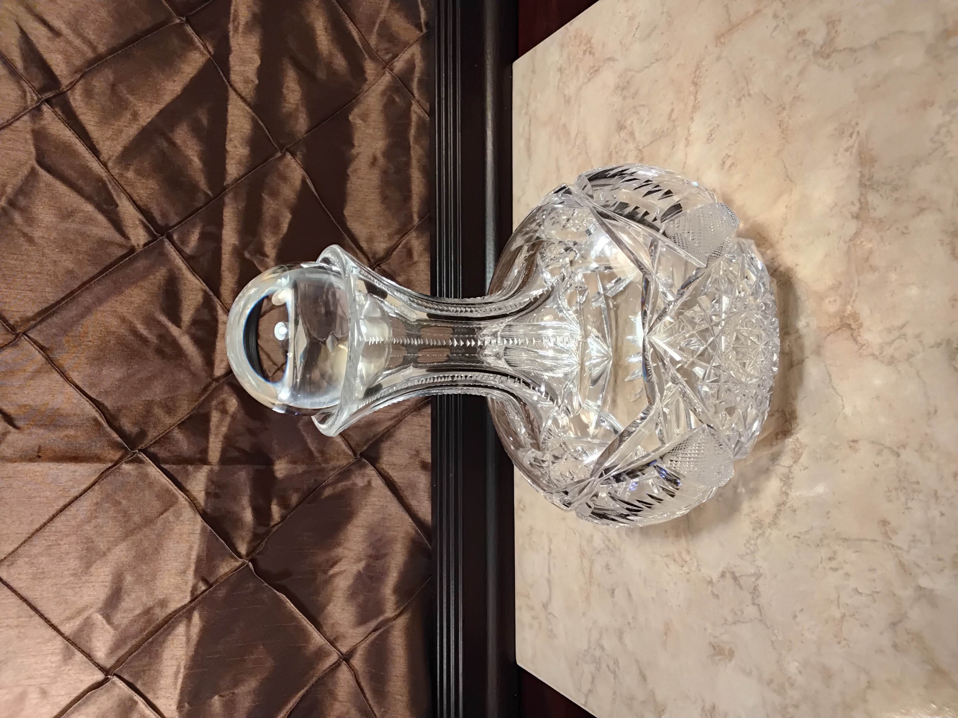 Vintage ABP Style Lead Crystal Starburst-Cut Carafe & Crystal Ball Stopper