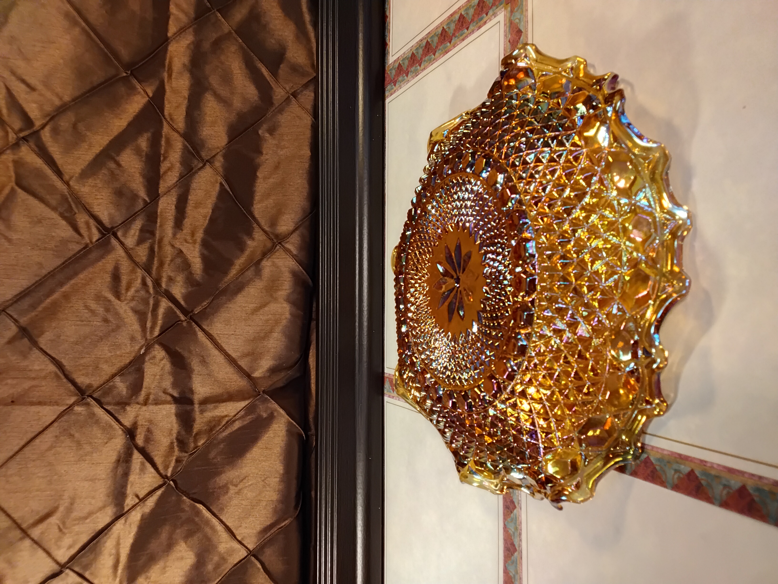 Carnival Metallic Cut Carnival Glass Display - Fenton Marigolds Carnival Glass Plate 