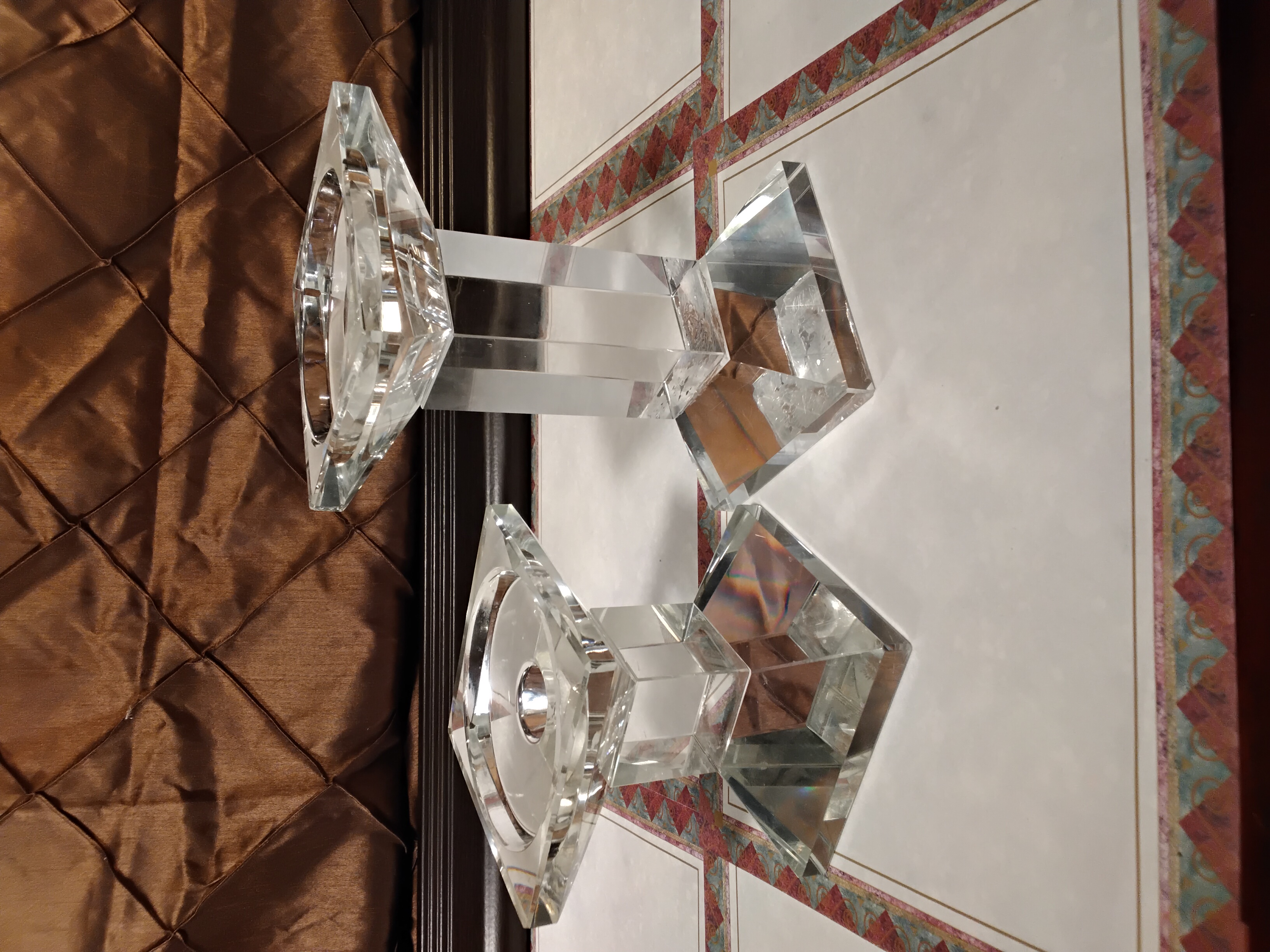 Vintage Shannon Crystal Square Pillar Candlestick Set (Heavy Lead Crystal)