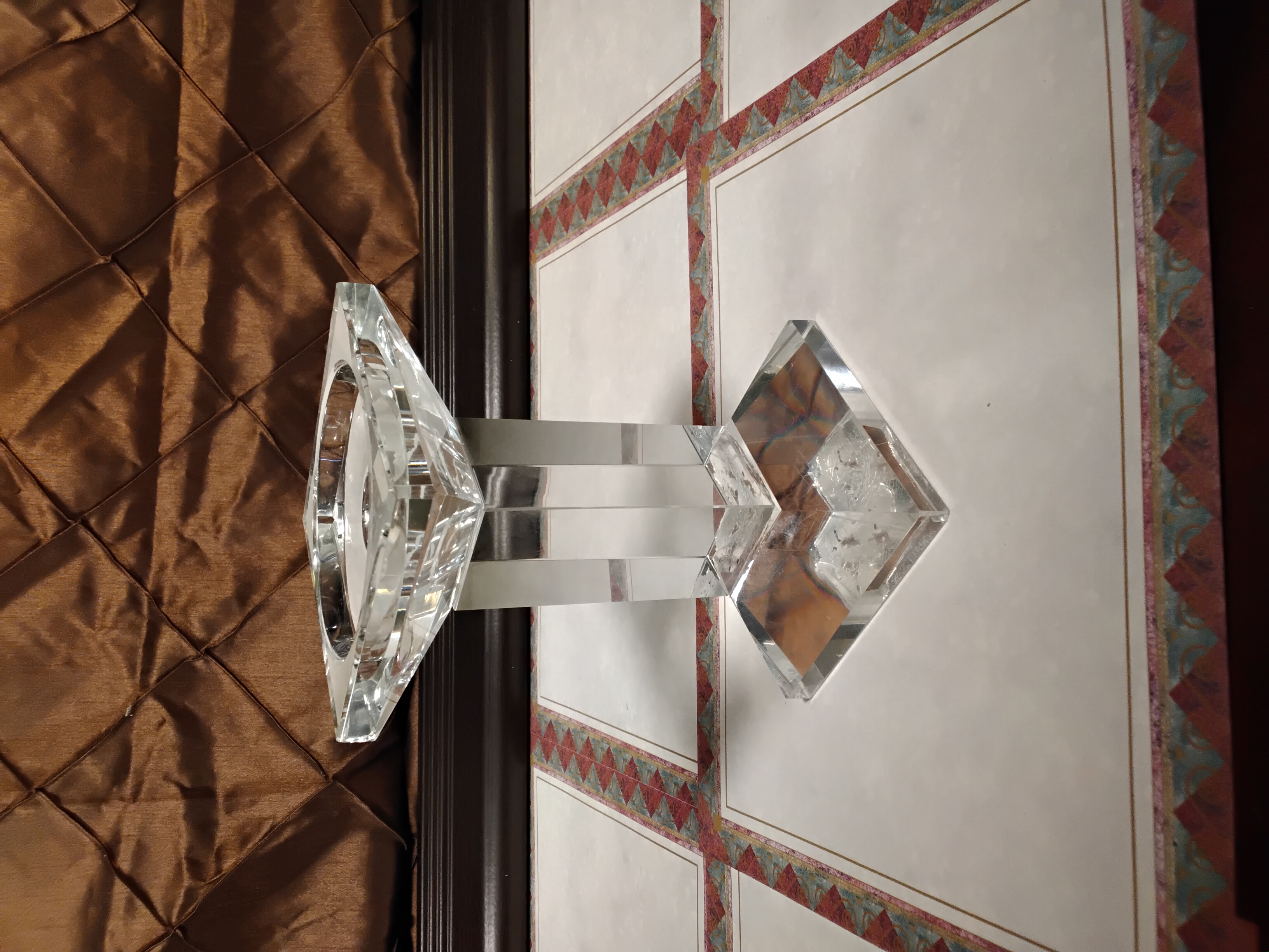 Vintage Shannon Crystal Square Pillar Candlestick Set (Heavy Lead Crystal)