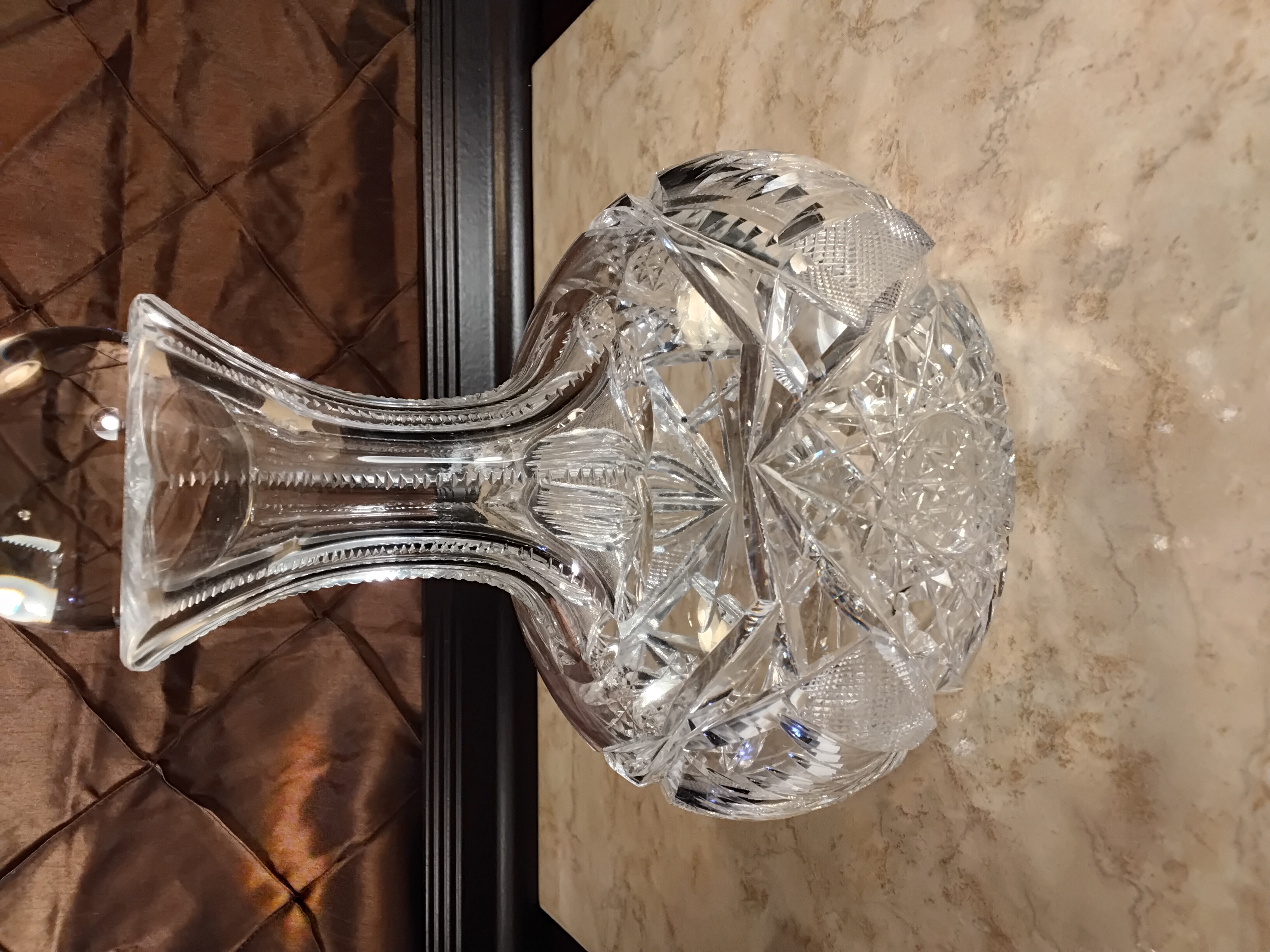 Vintage ABP Style Lead Crystal Starburst-Cut Carafe & Crystal Ball Stopper