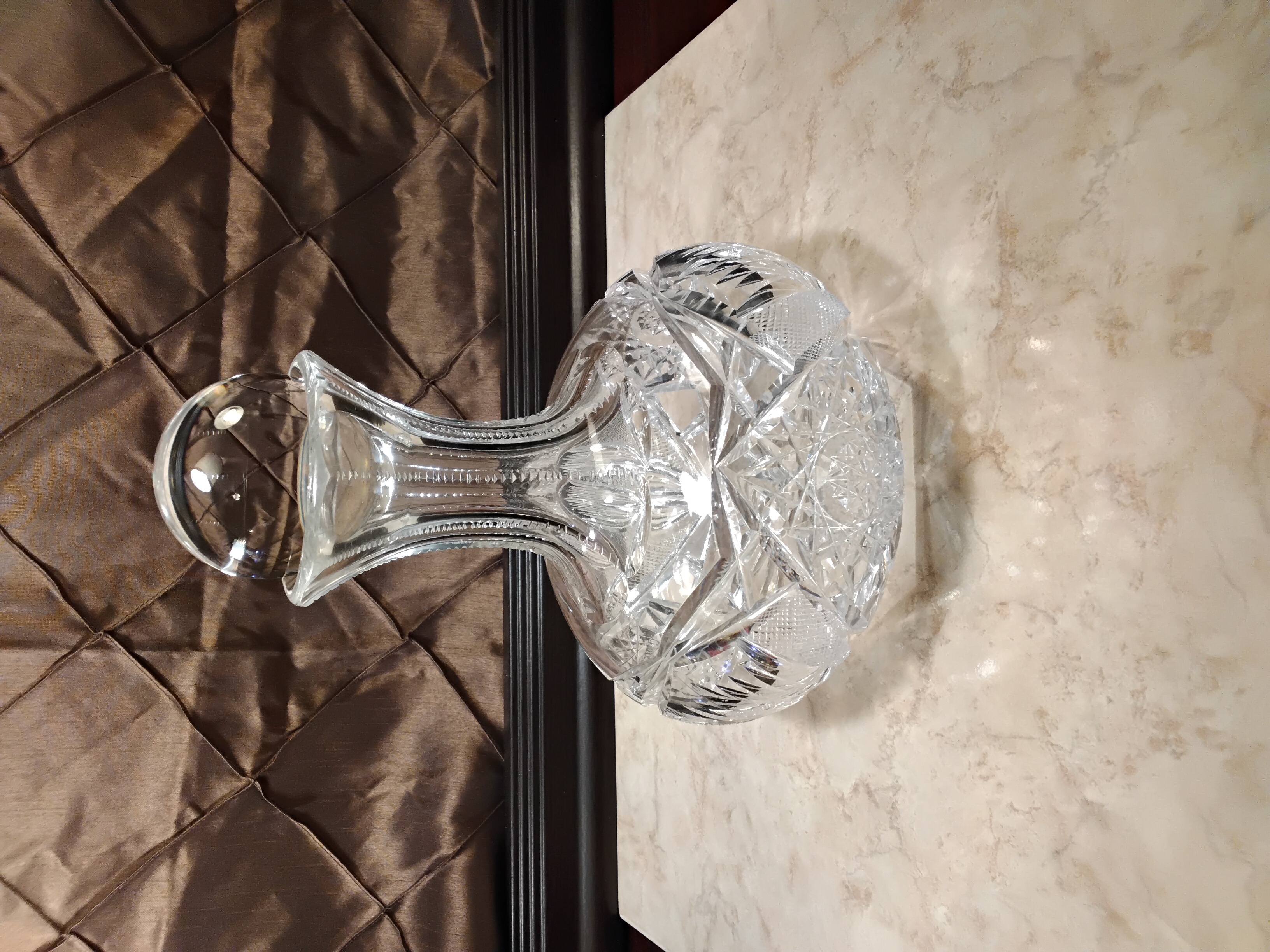 Vintage ABP Style Lead Crystal Starburst-Cut Carafe & Crystal Ball Stopper