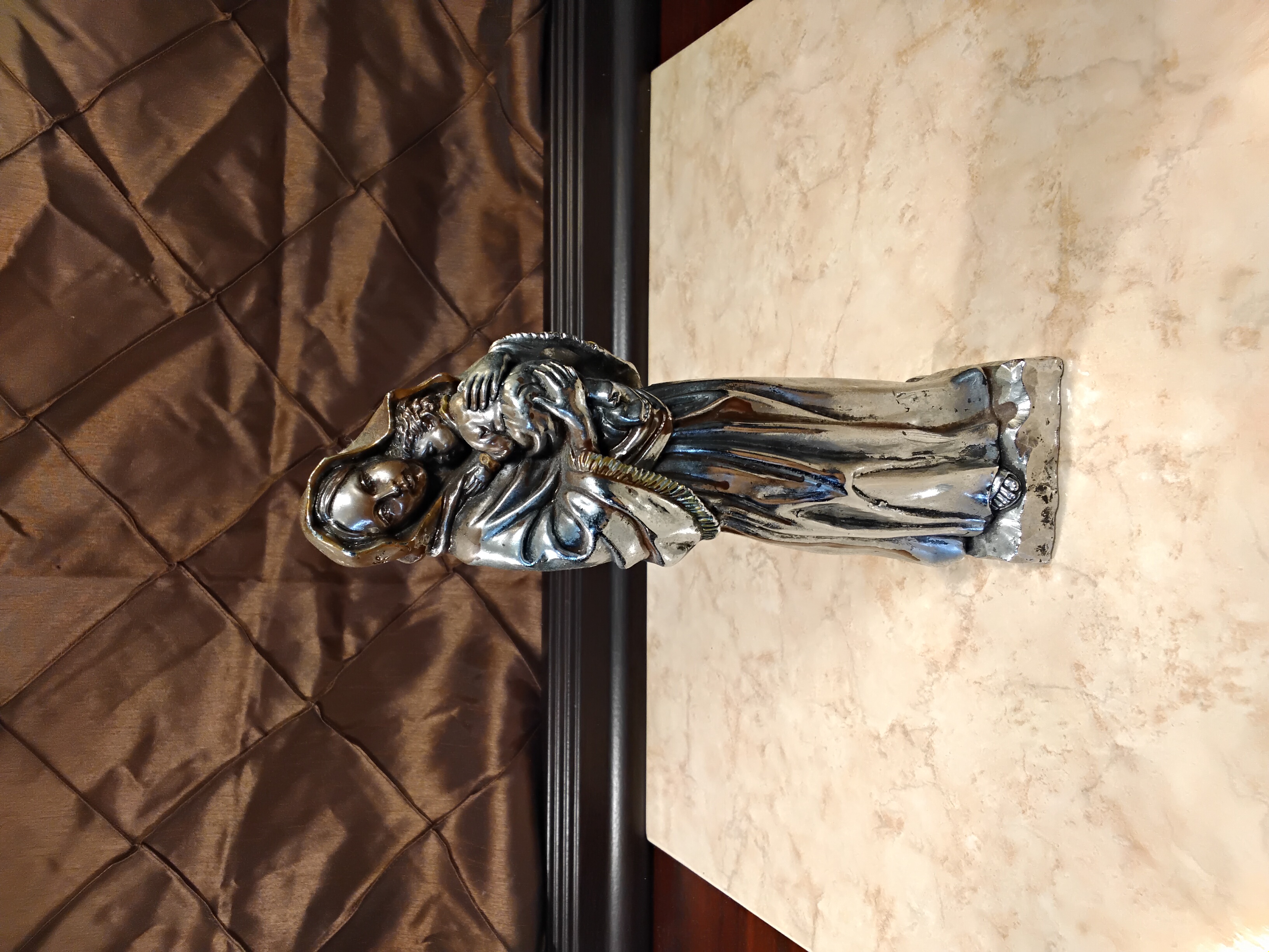 ​Vintage Metallic Silver Madonna & Child Statue | Heavy Polystone Figurine 8.5"
