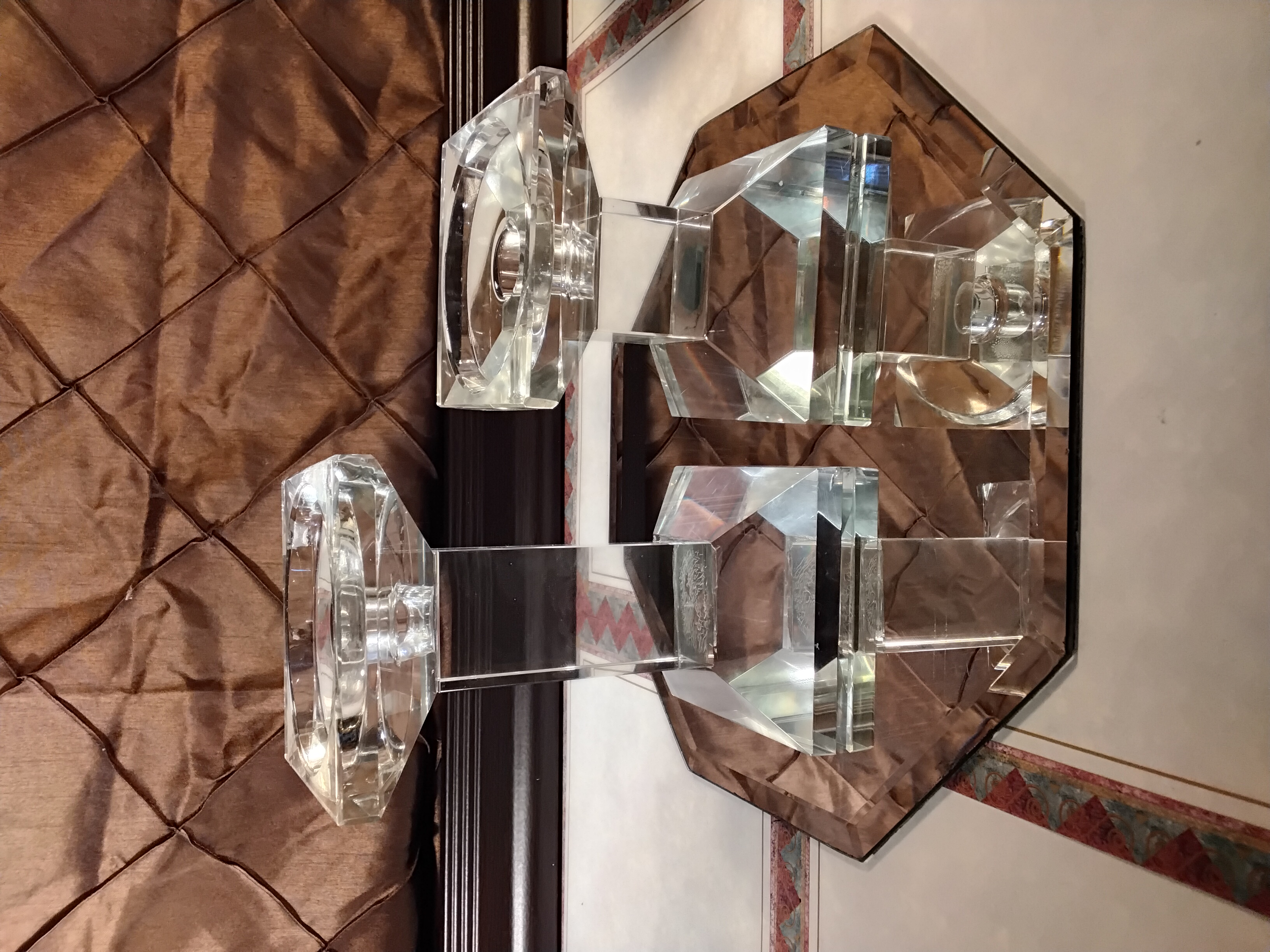 Vintage Shannon Crystal Square Pillar Candlestick Set (Heavy Lead Crystal)