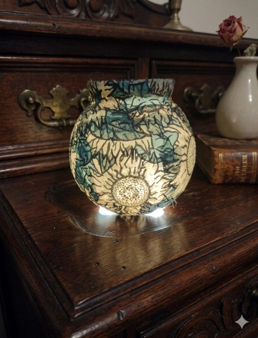 Sunflowers Bloom Tea Light Vase - Paper Maché Pressed Glass Vase