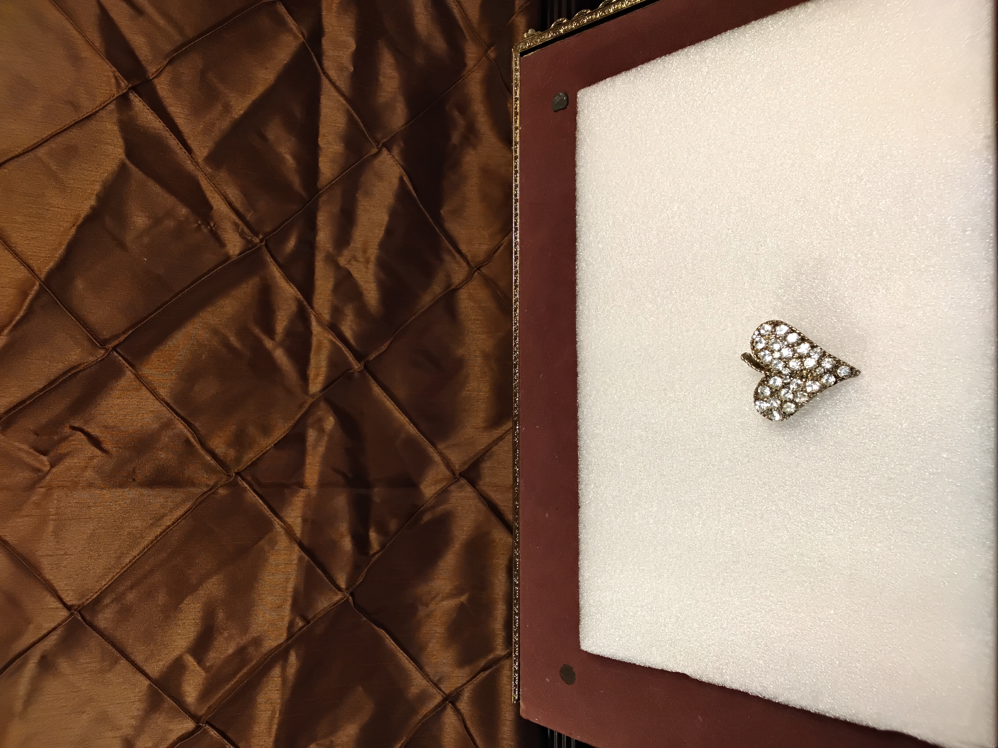 Vintage Rhinestone Heart & Apple Figural Brooch – Clear Pavé Crystals